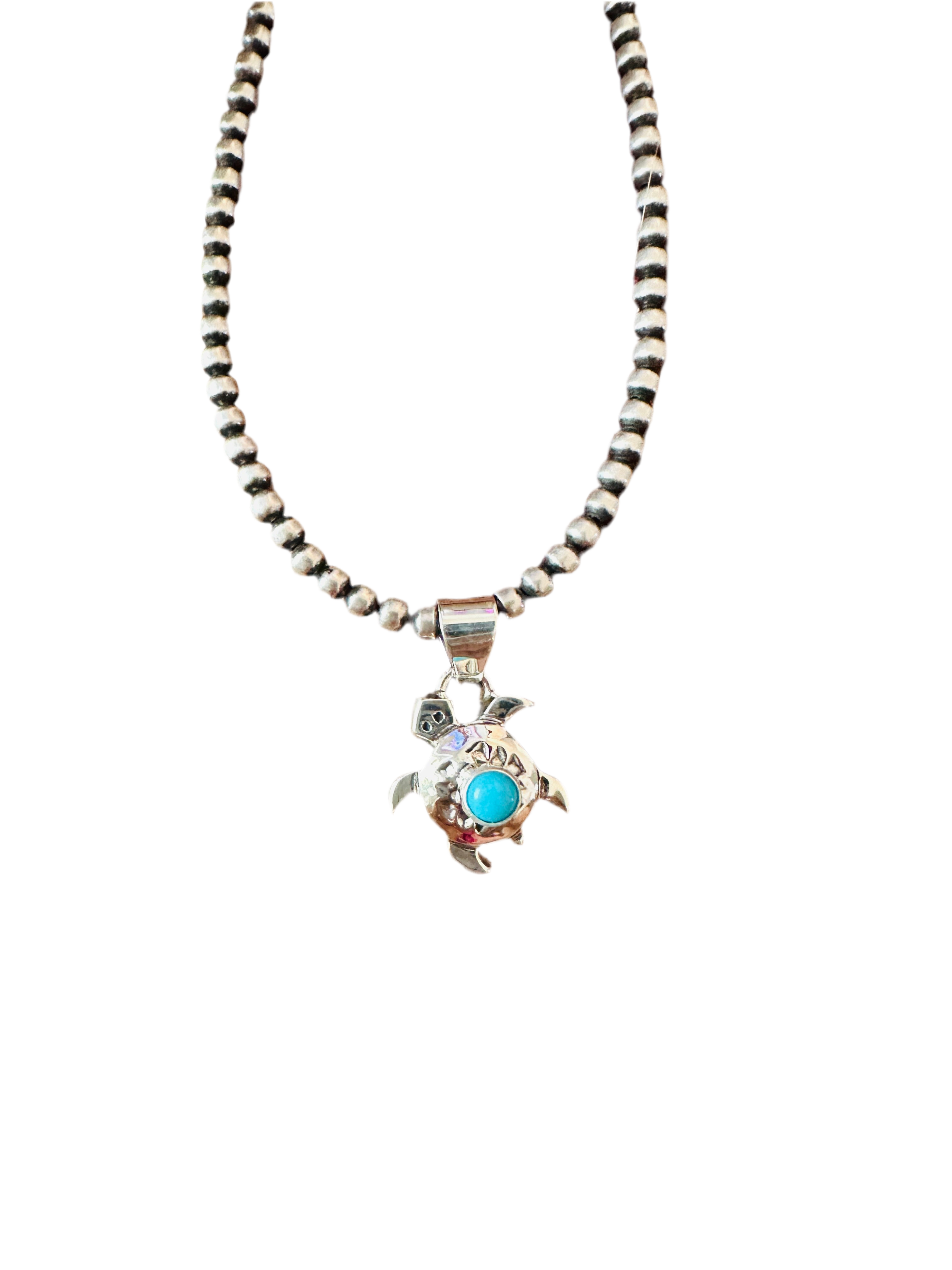 Handcrafted Turquoise & Sterling Silver Mini Turtle Pendant