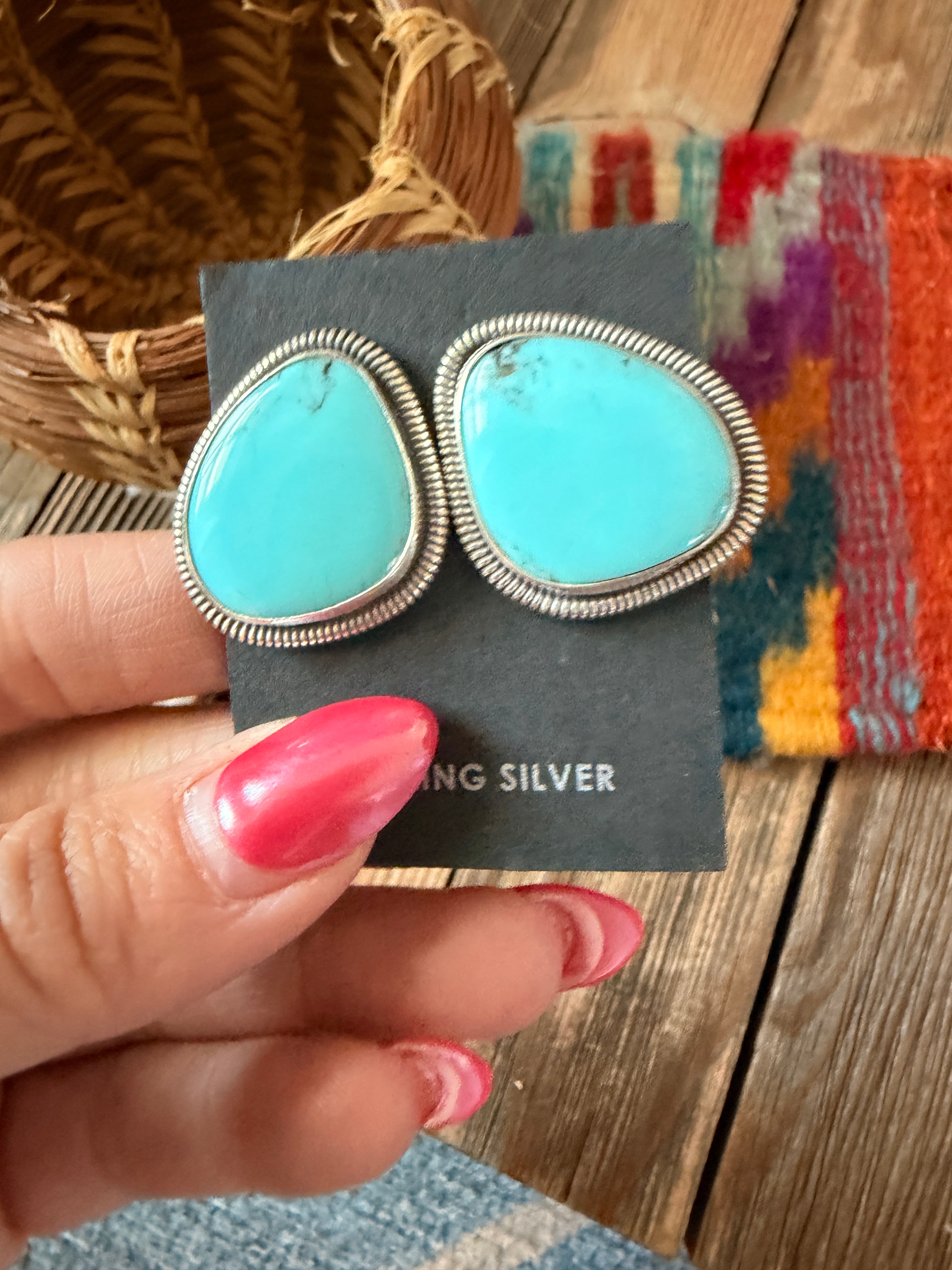 Handcrafted Turquoise & Sterling Silver Post Earrings