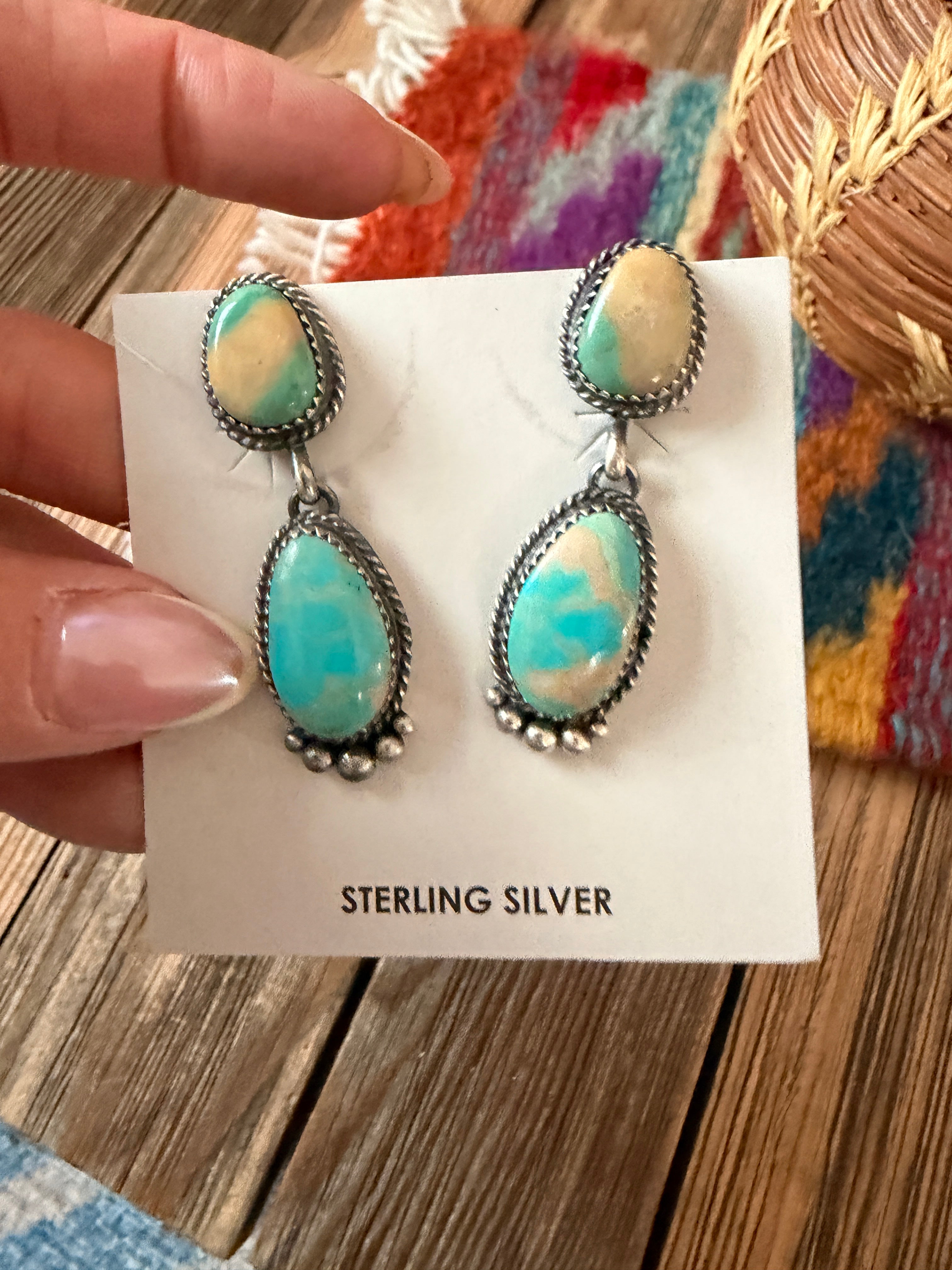 Handcrafted Turquoise & Sterling Silver Dangle Earrings