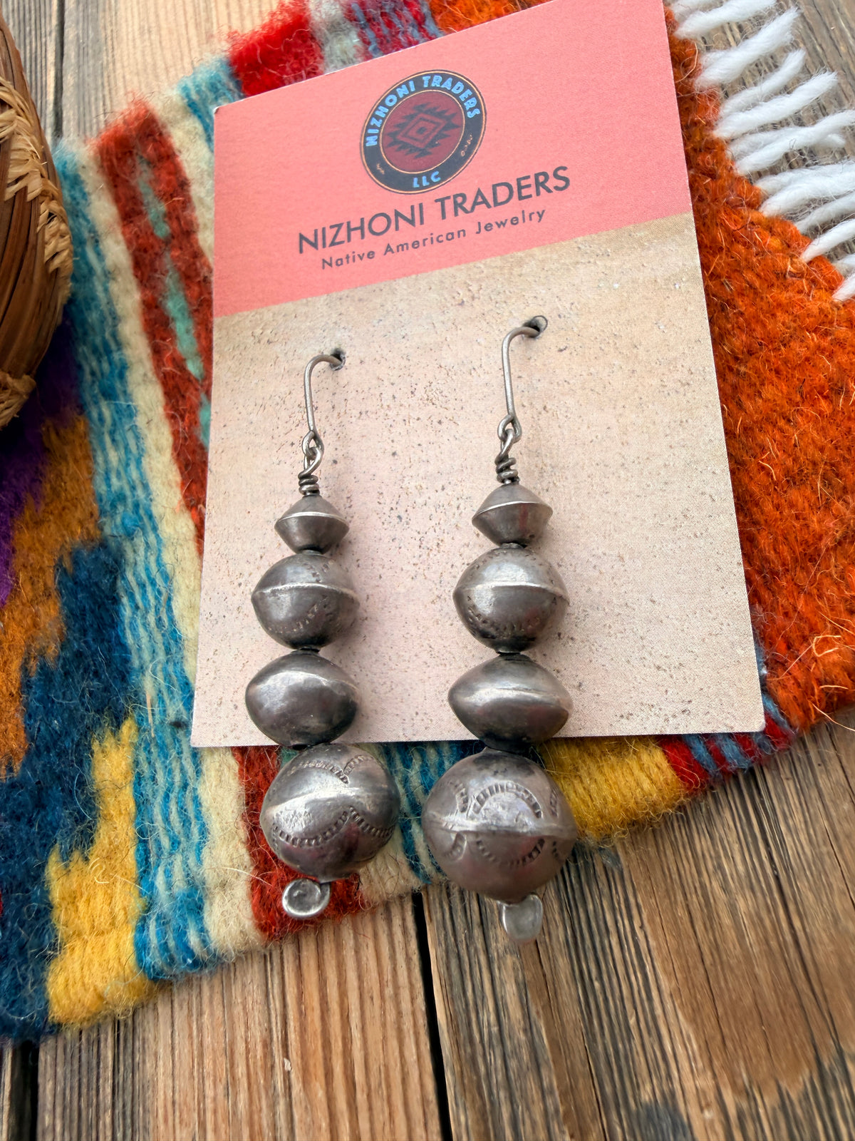 Handcrafted Old Pawn Sterling Silver Pearl Beaded Dangle Earrings