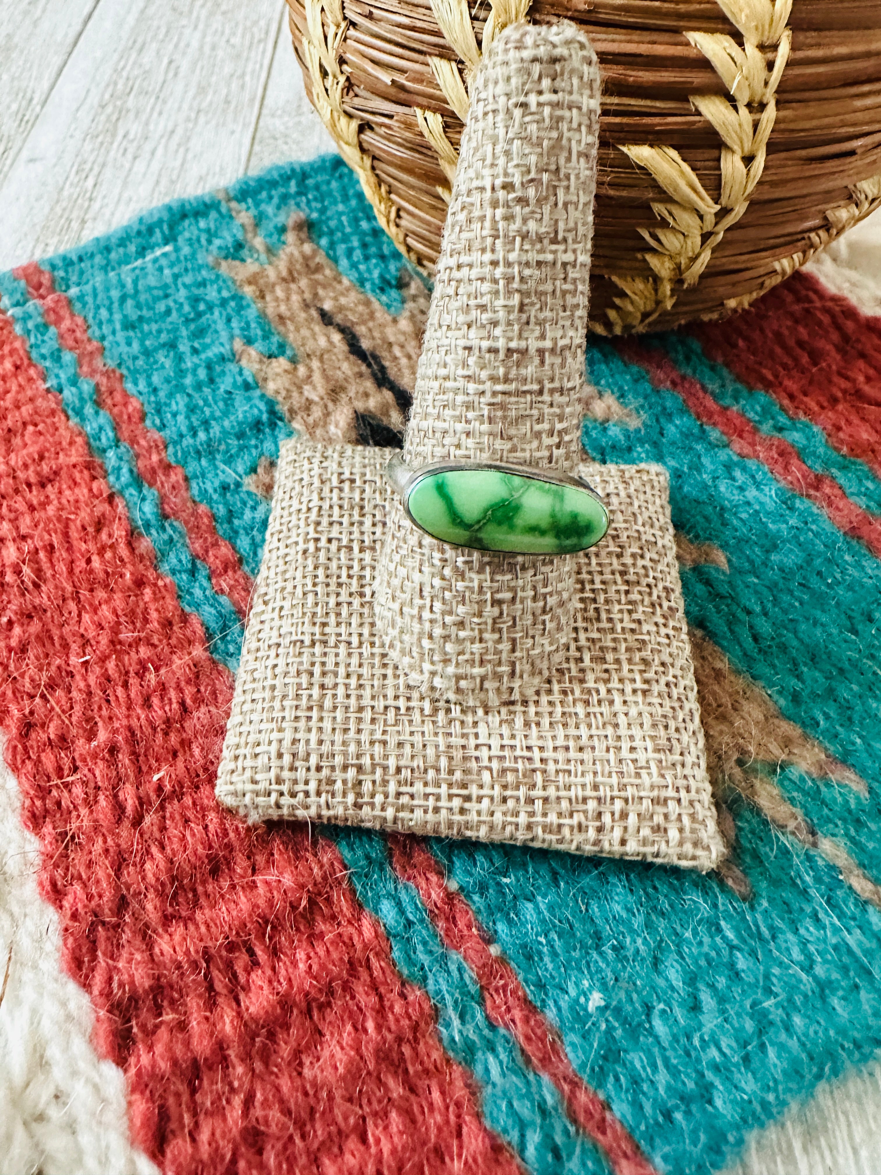 Handcrafted Sterling Silver & Sonoran Mountain Turquoise Band Ring Size 10