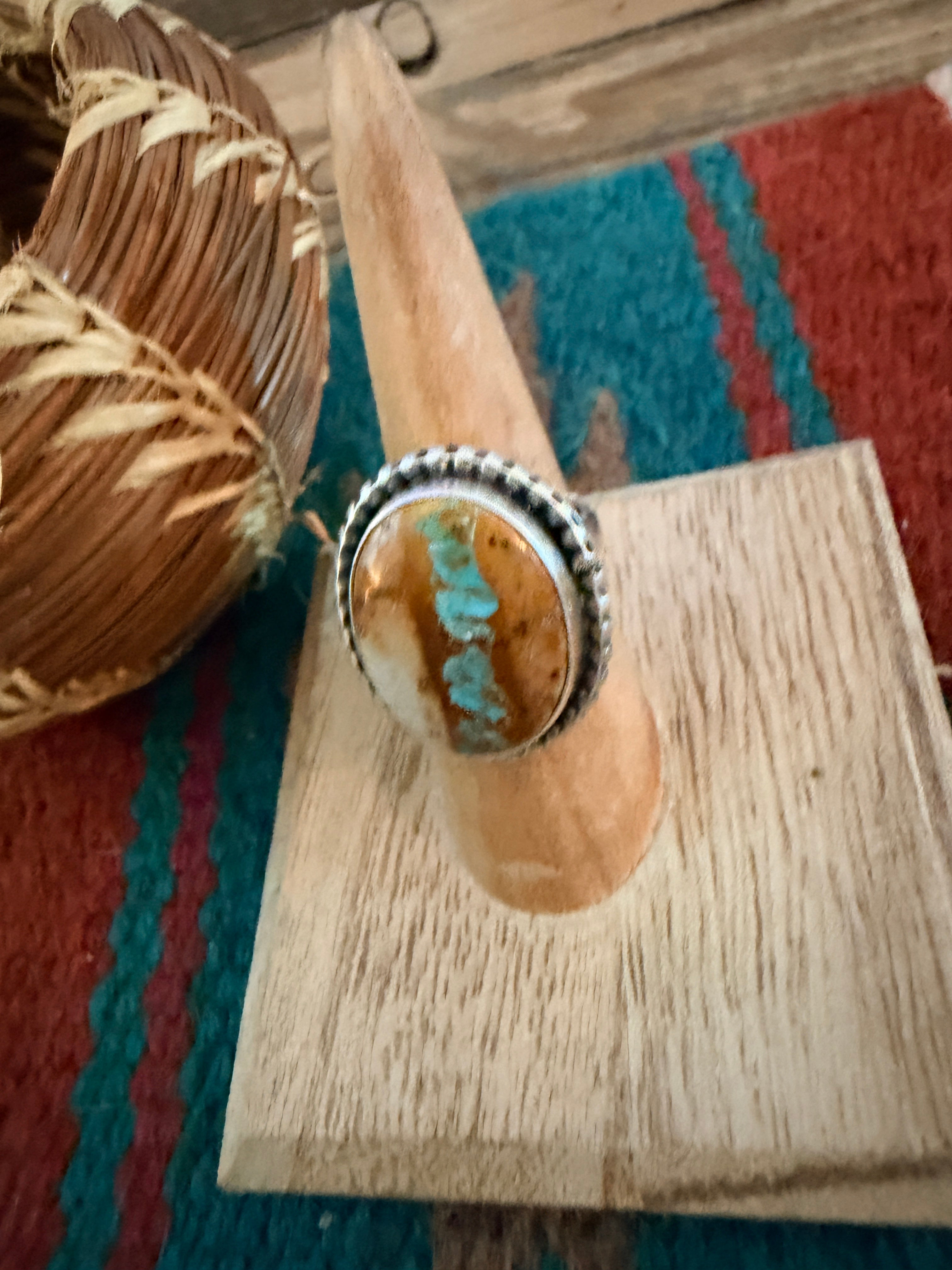 Handcrafted Ribbon Turquoise & Sterling Silver Inlay Ring Size 6