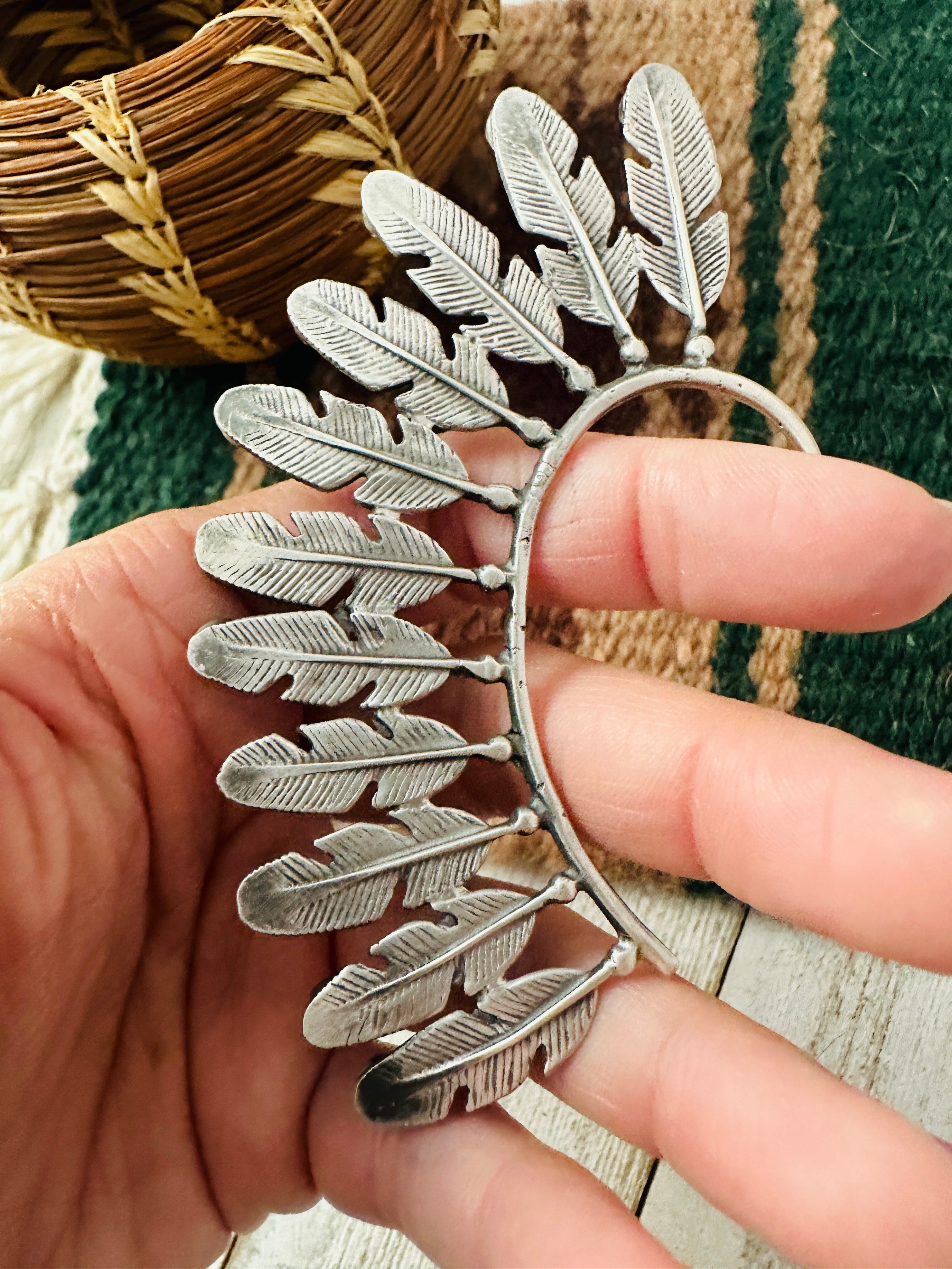 Navajo Purple Spiny & Sterling Silver Feather Cuff Earring (Right Side)