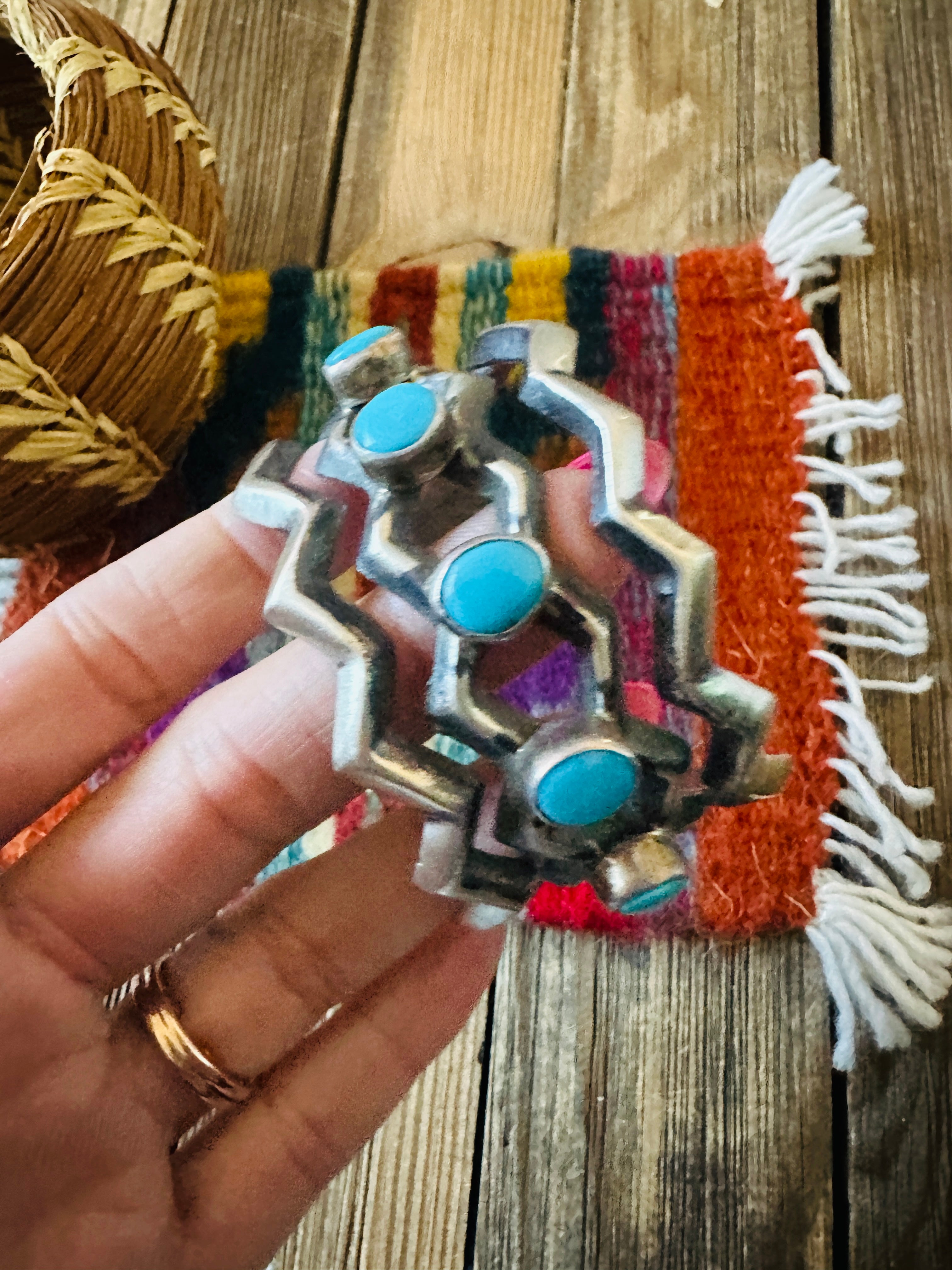 Handcrafted Turquoise & Sterling Silver Zigzag Cuff Bracelet