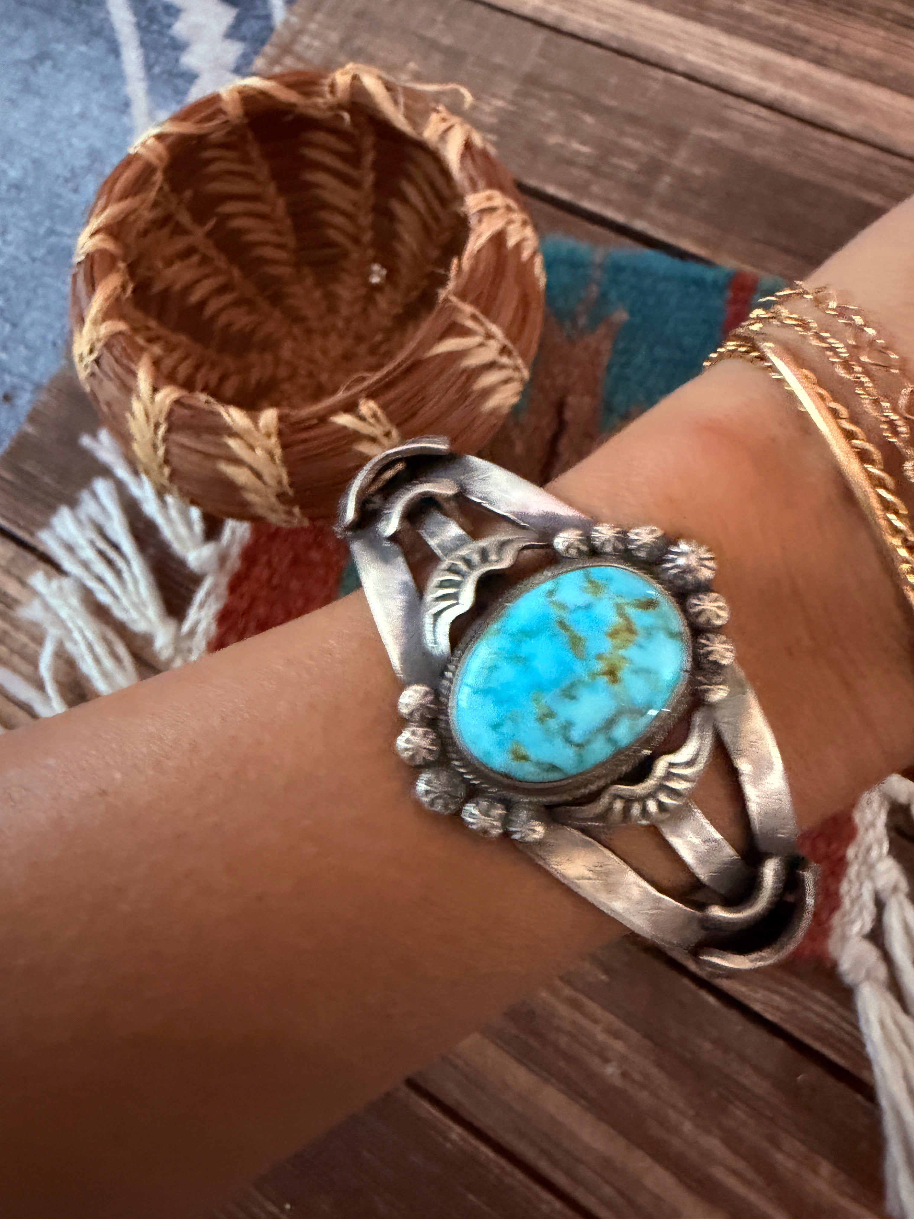 Handcrafted Turquoise & Sterling Silver Cuff Bracelet by Gilbert Tom