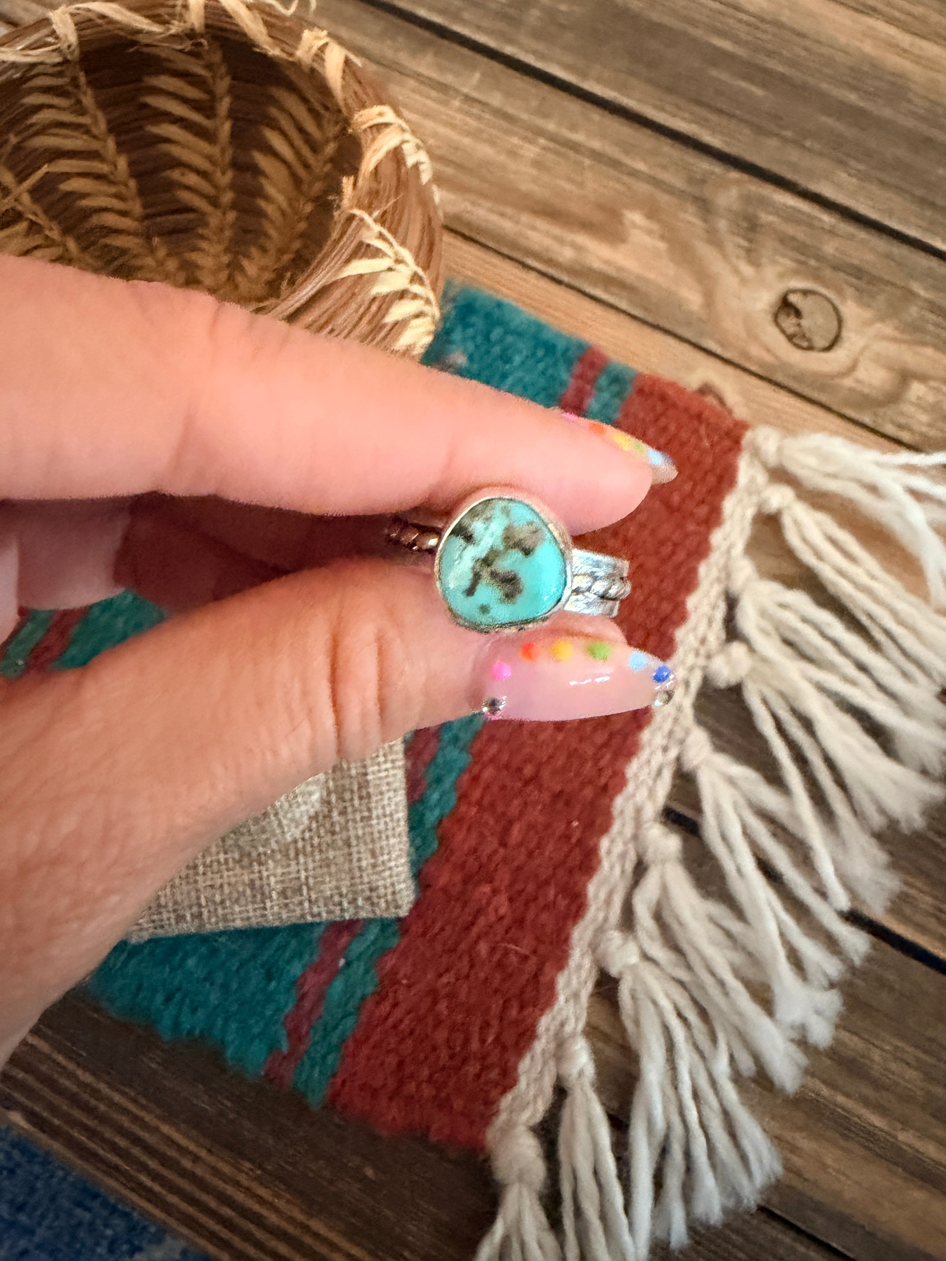 Handcrafted Turquoise & Sterling Silver Ring Size 8.75