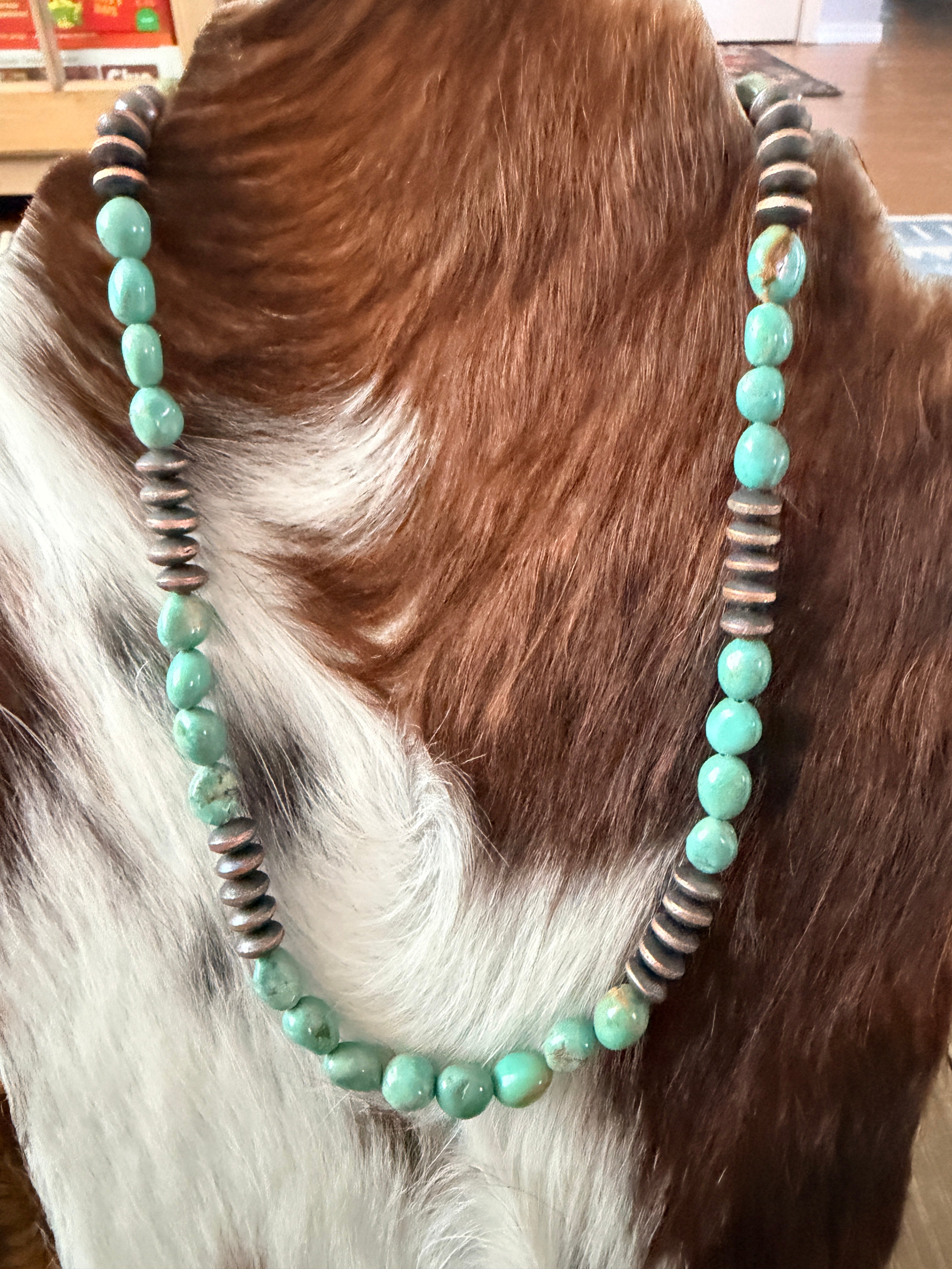 Handcrafted Turquoise & Copper 18” Beaded Necklace