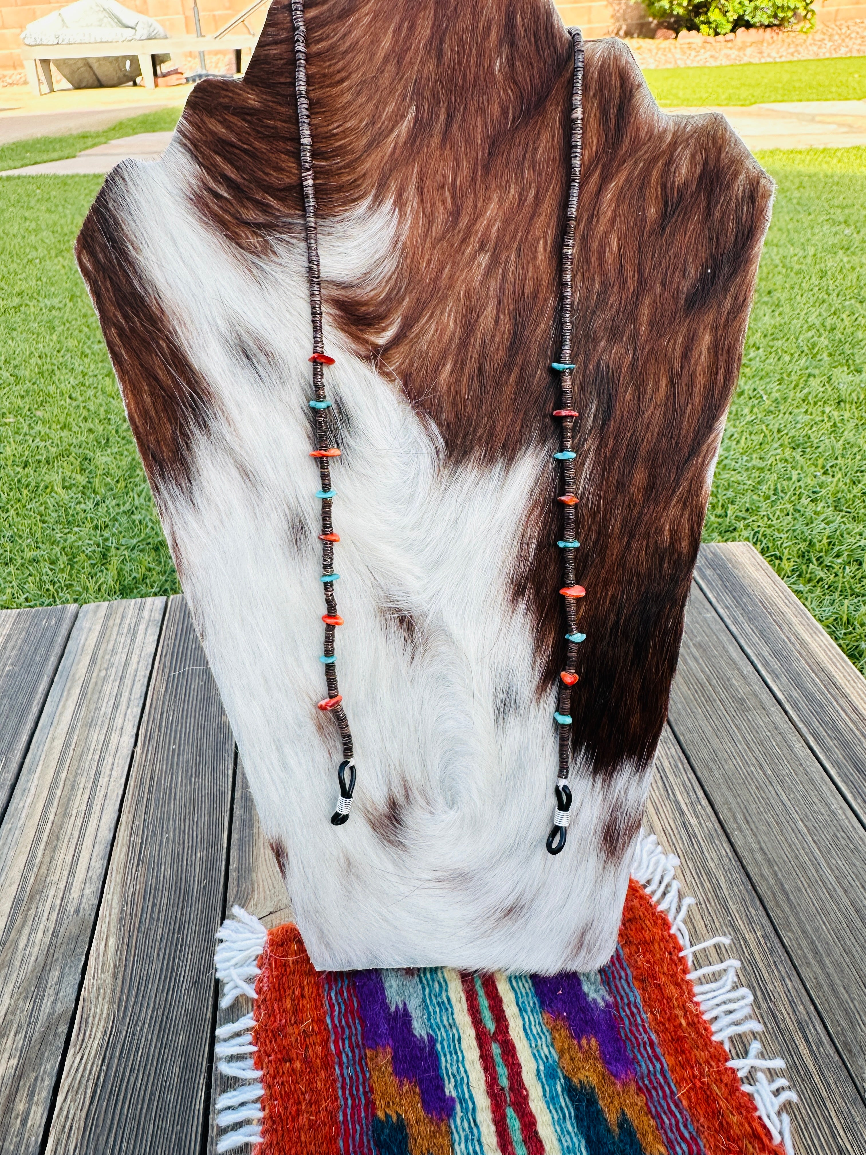 Handcrafted Turquoise, Spiny Oyster & Heishi Beaded Glasses Strap