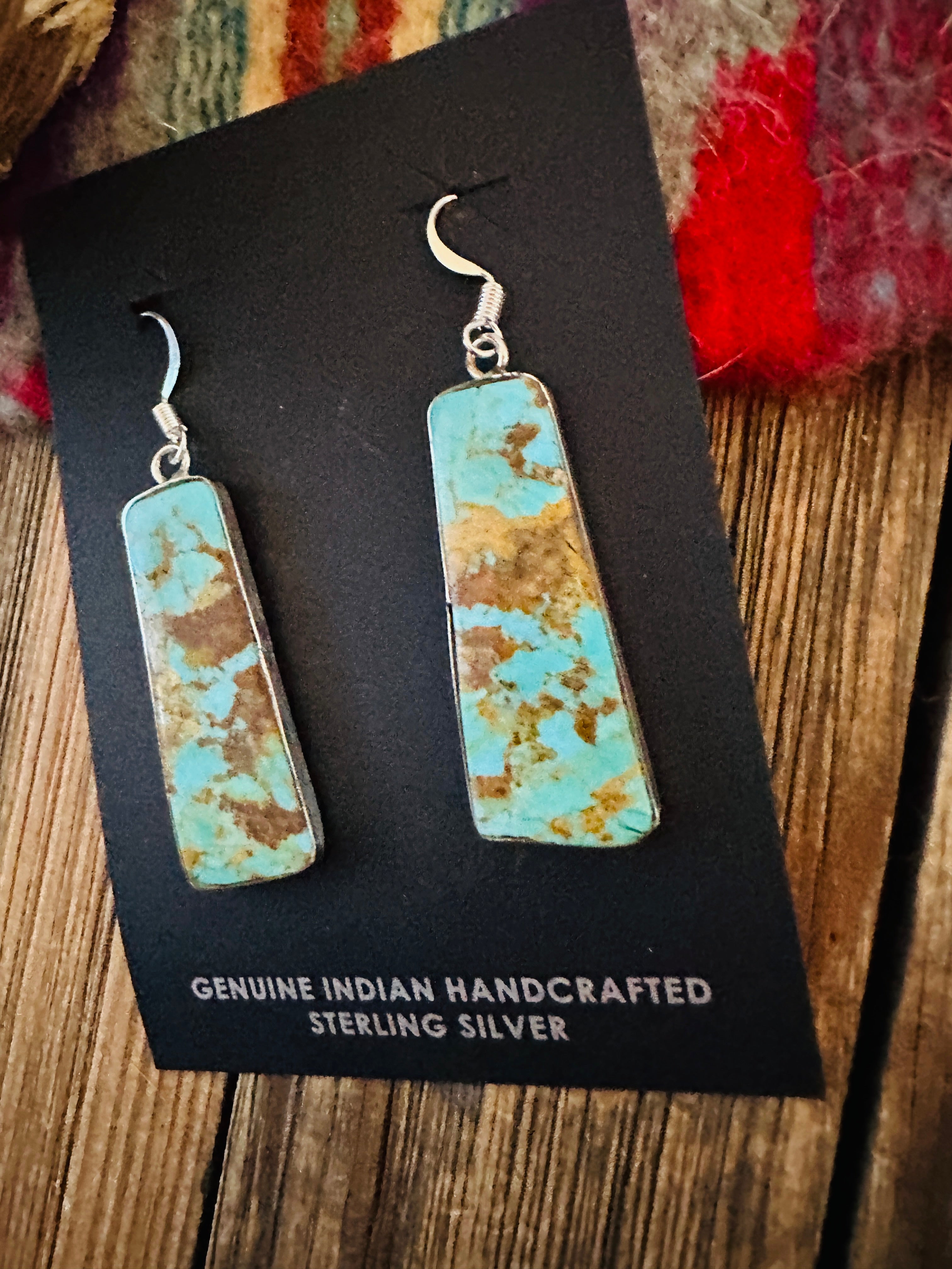 Handcrafted Turquoise & Sterling Silver Slab Dangle Earrings
