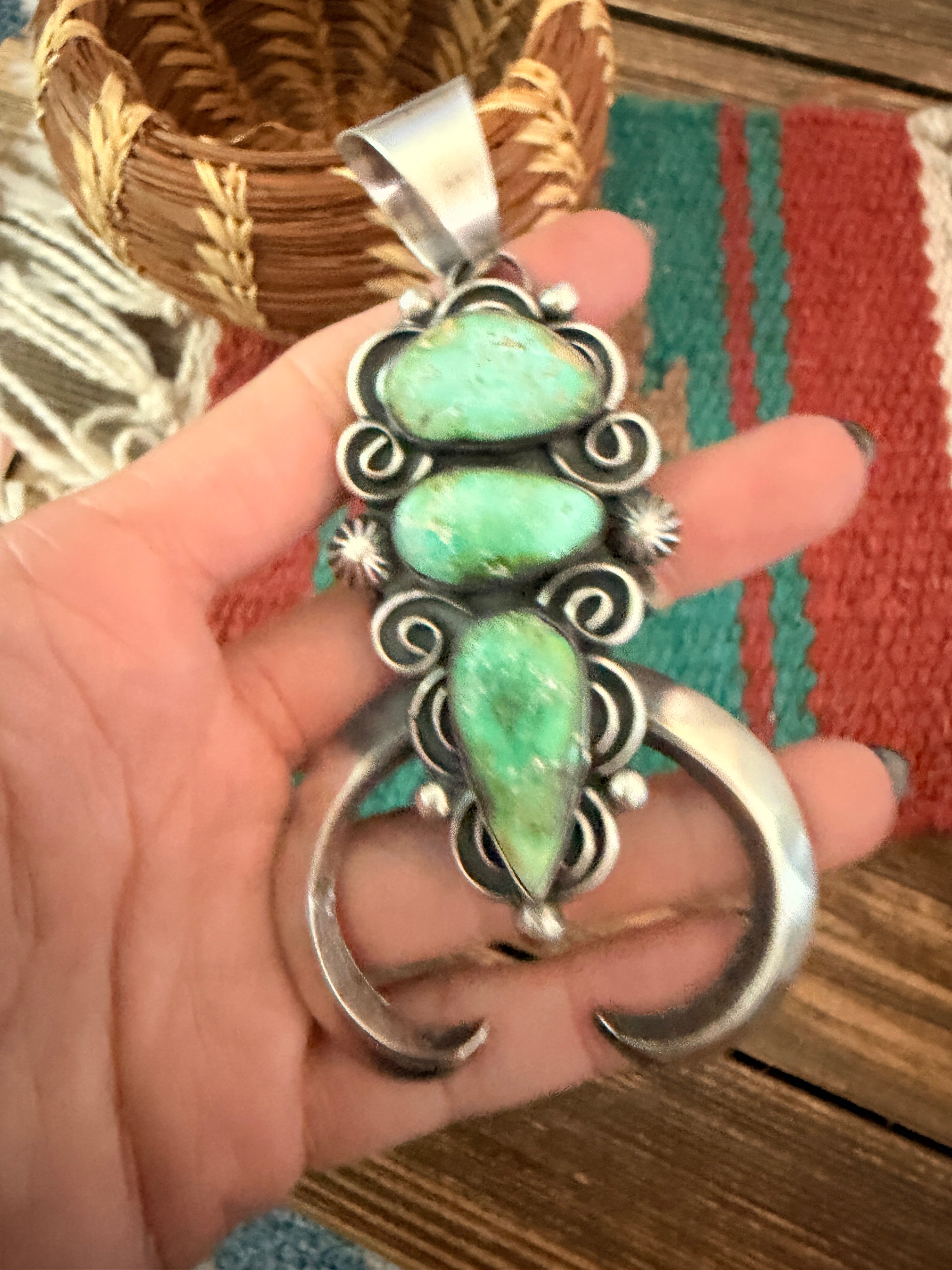 Handcrafted Sterling Silver & Sonoran Mountain Turquoise Naja Pendant by Chimney Butte