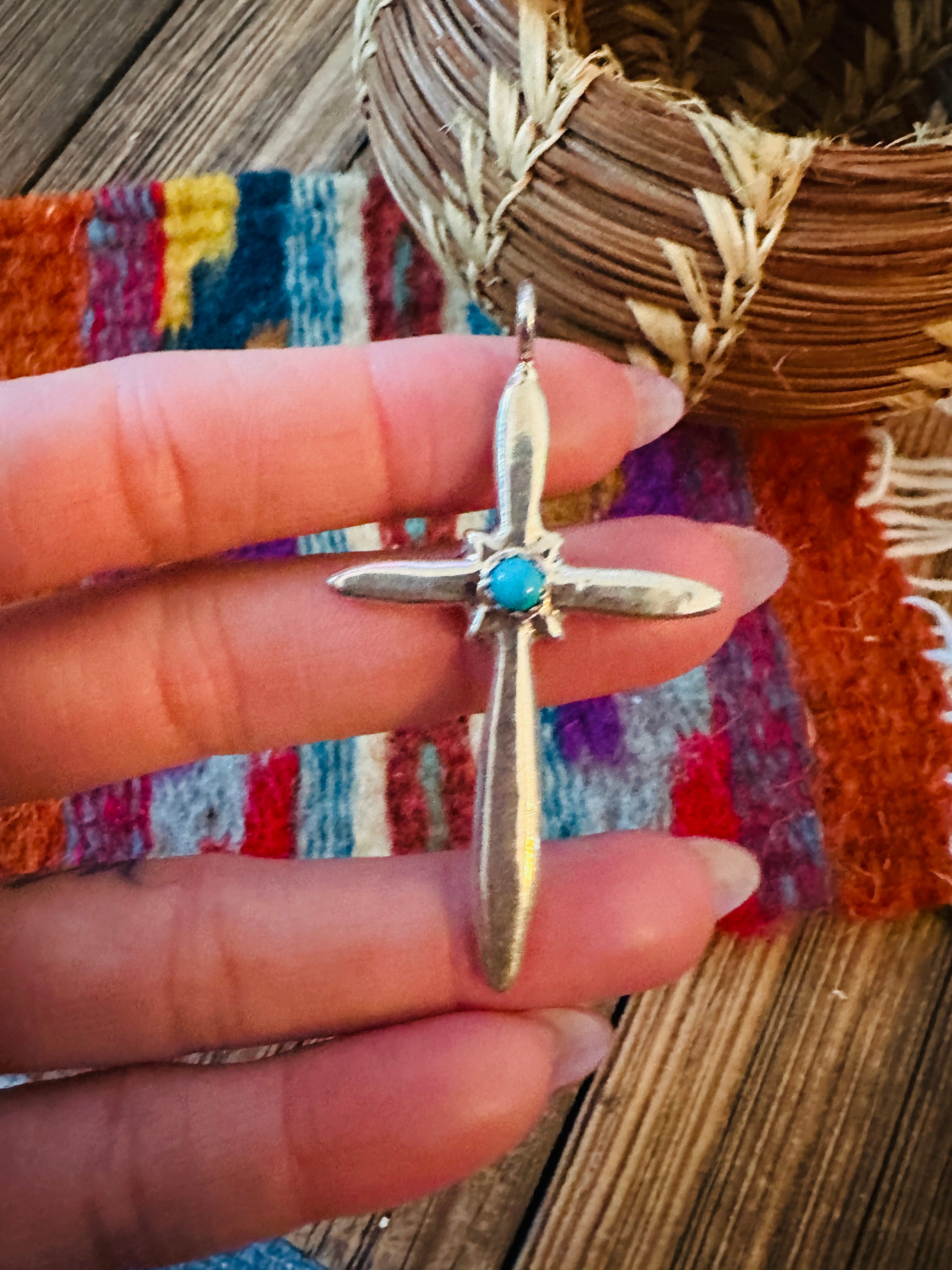Handcrafted Sterling Silver & Turquoise Cross Pendant