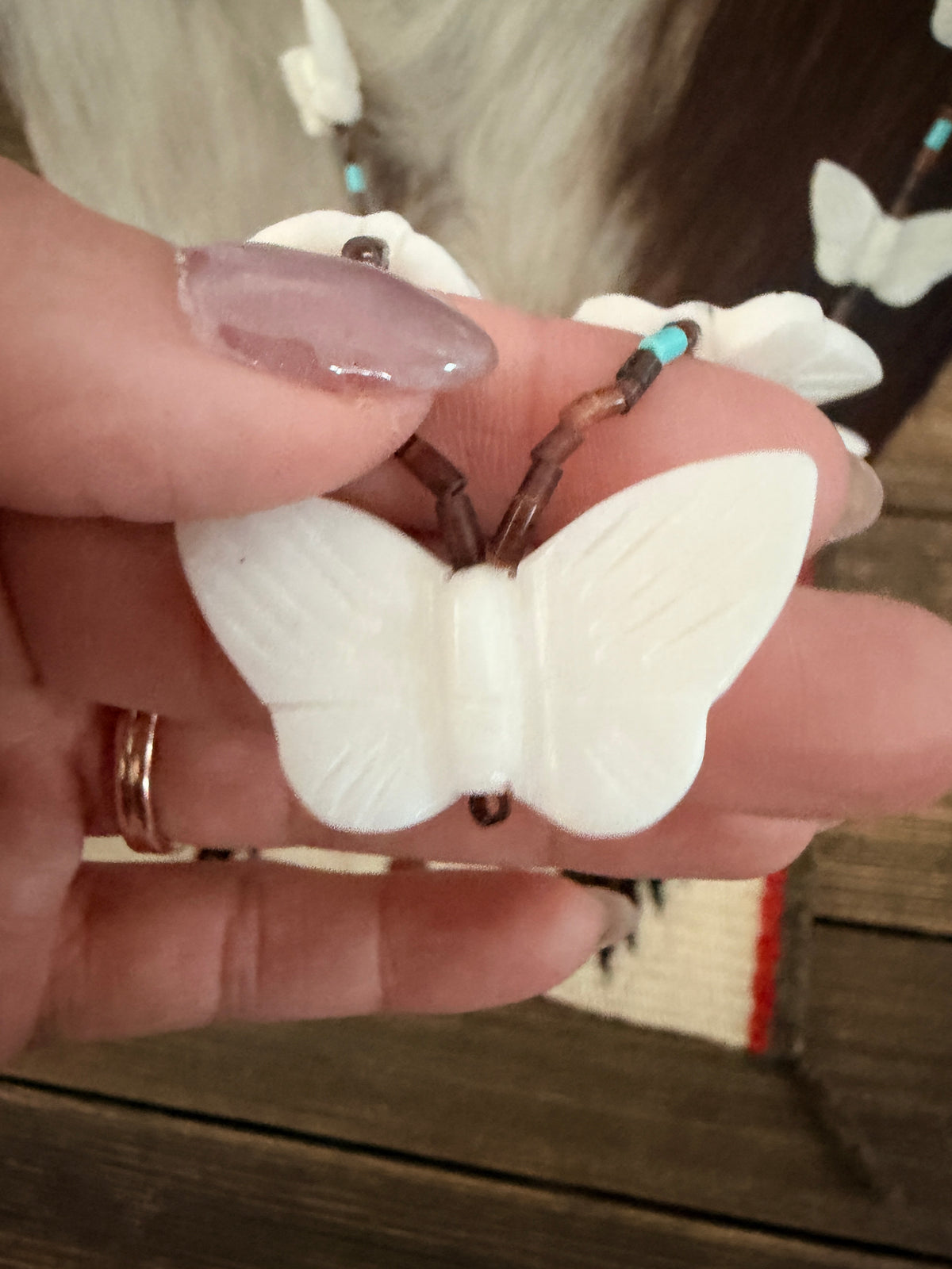 Handcrafted Sterling Silver & Beaded Fetish Butterfly Necklace 28" by Larry Cisco