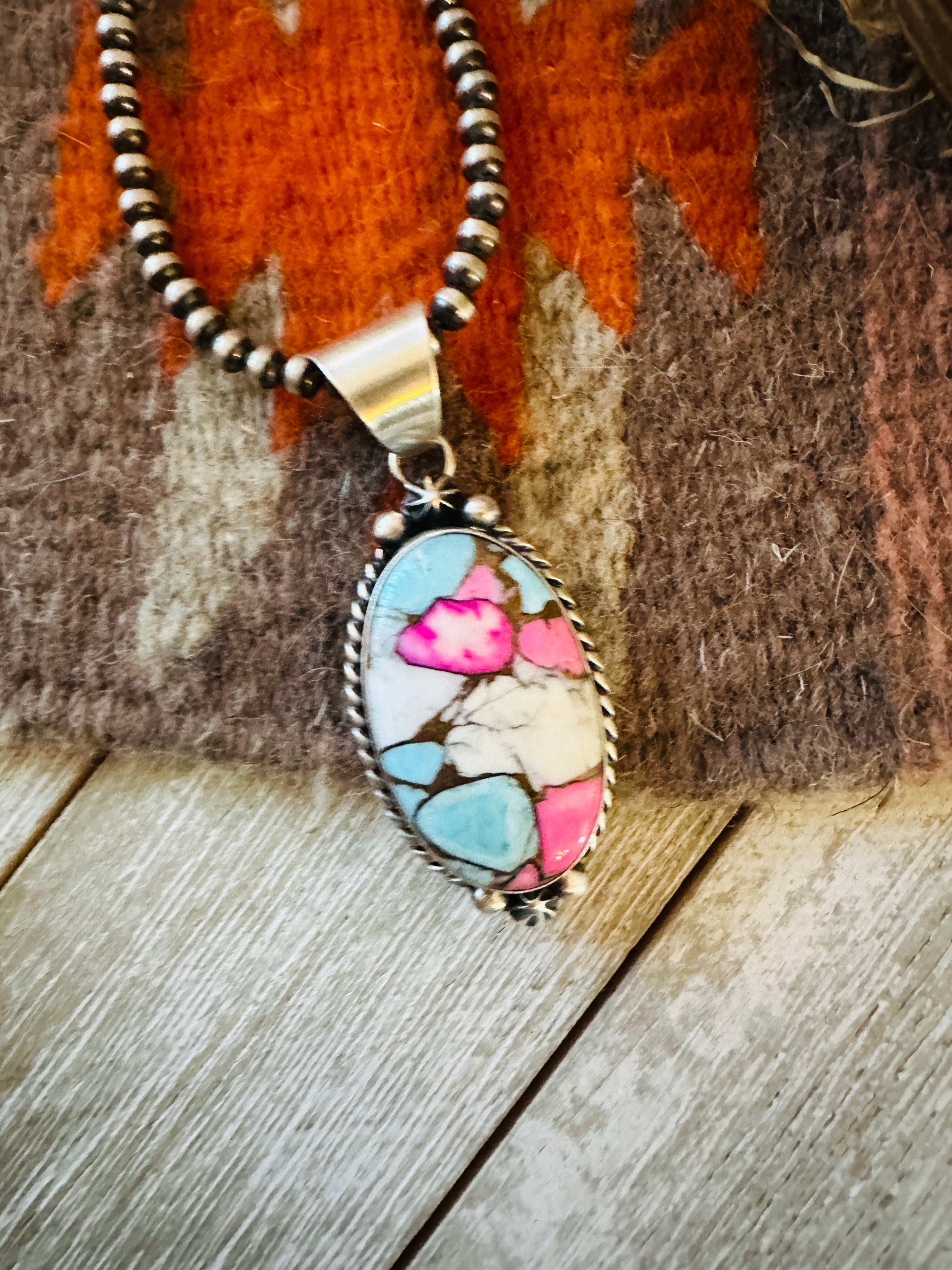 Handcrafted Cotton Candy & Sterling Silver Pendant