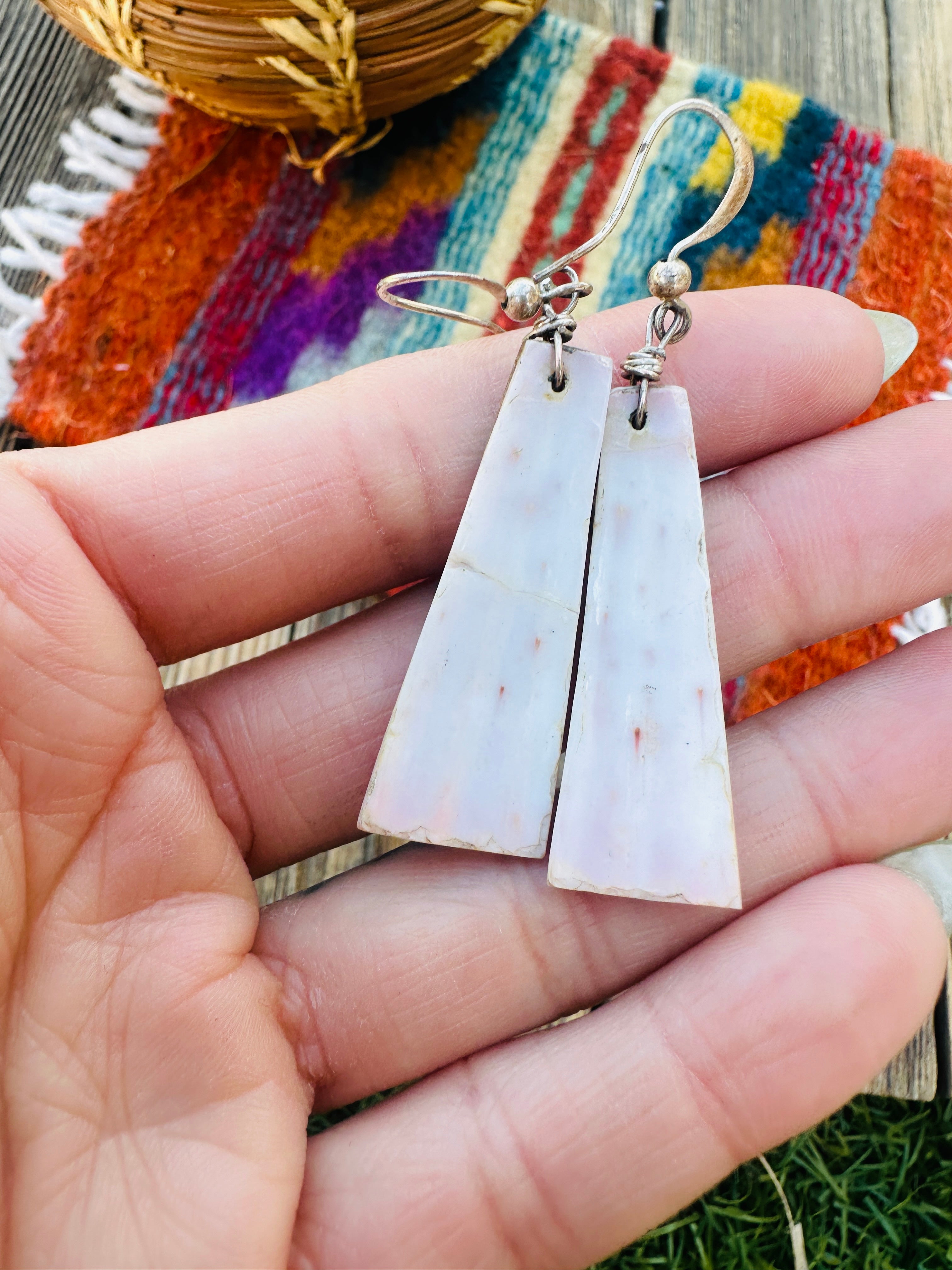 Old Pawn Handcrafted Orange Spiny & Multi Stone Inlay Dangle Earrings