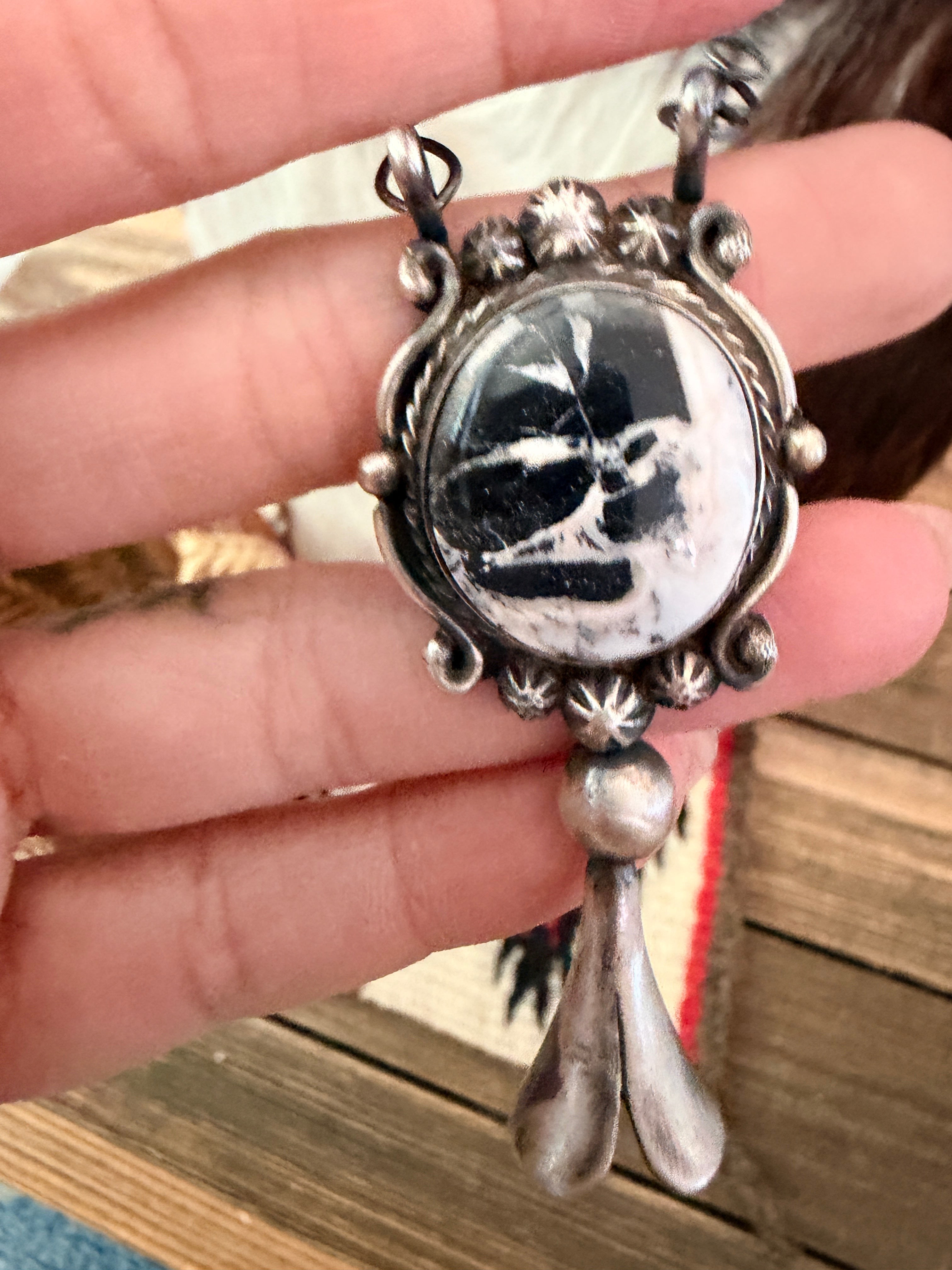 Handcrafted White Buffalo & Sterling Silver Blossom Necklace by Sheila Becenti