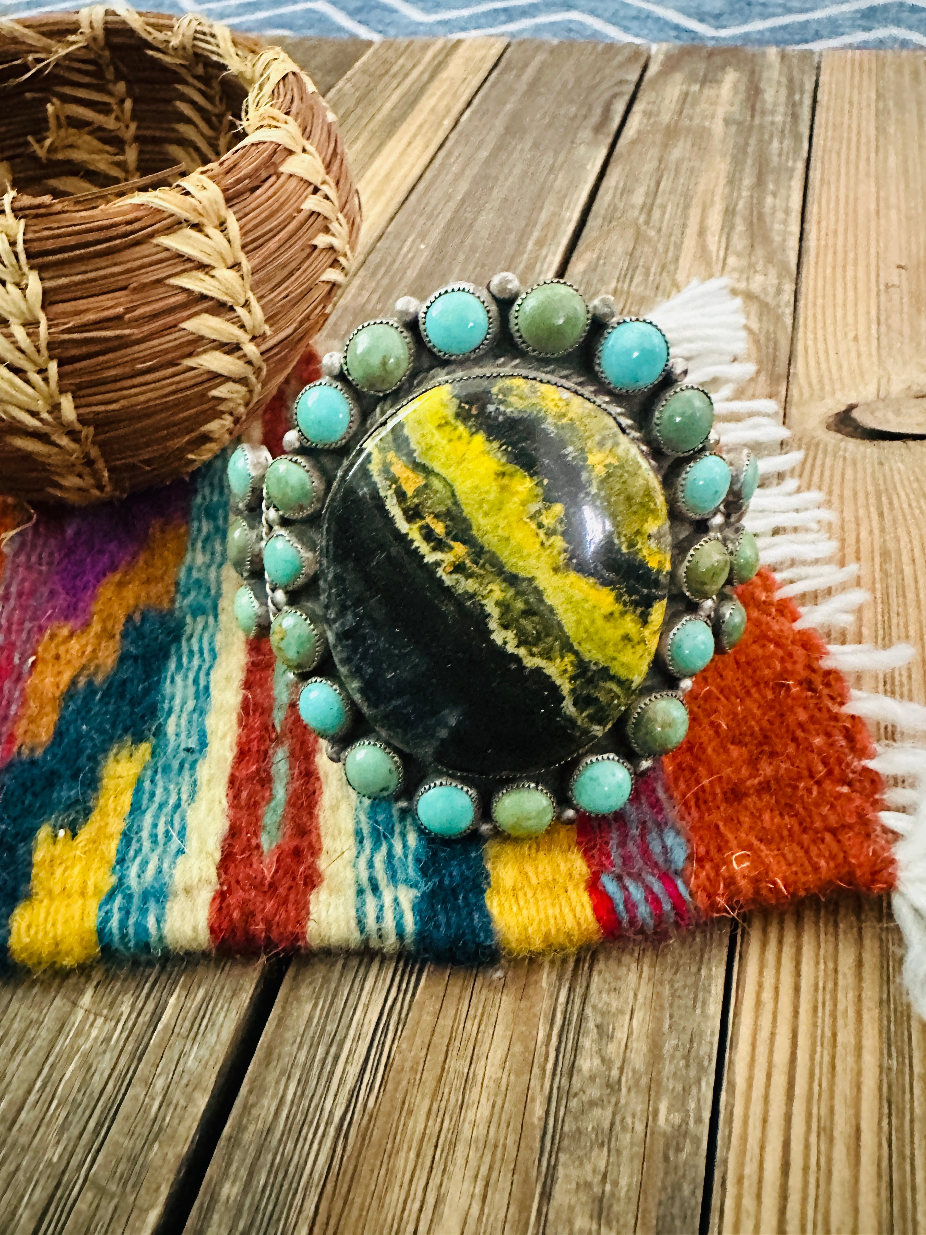 Handcrafted Sterling Silver, Turquoise & Bumblebee Cuff Bracelet