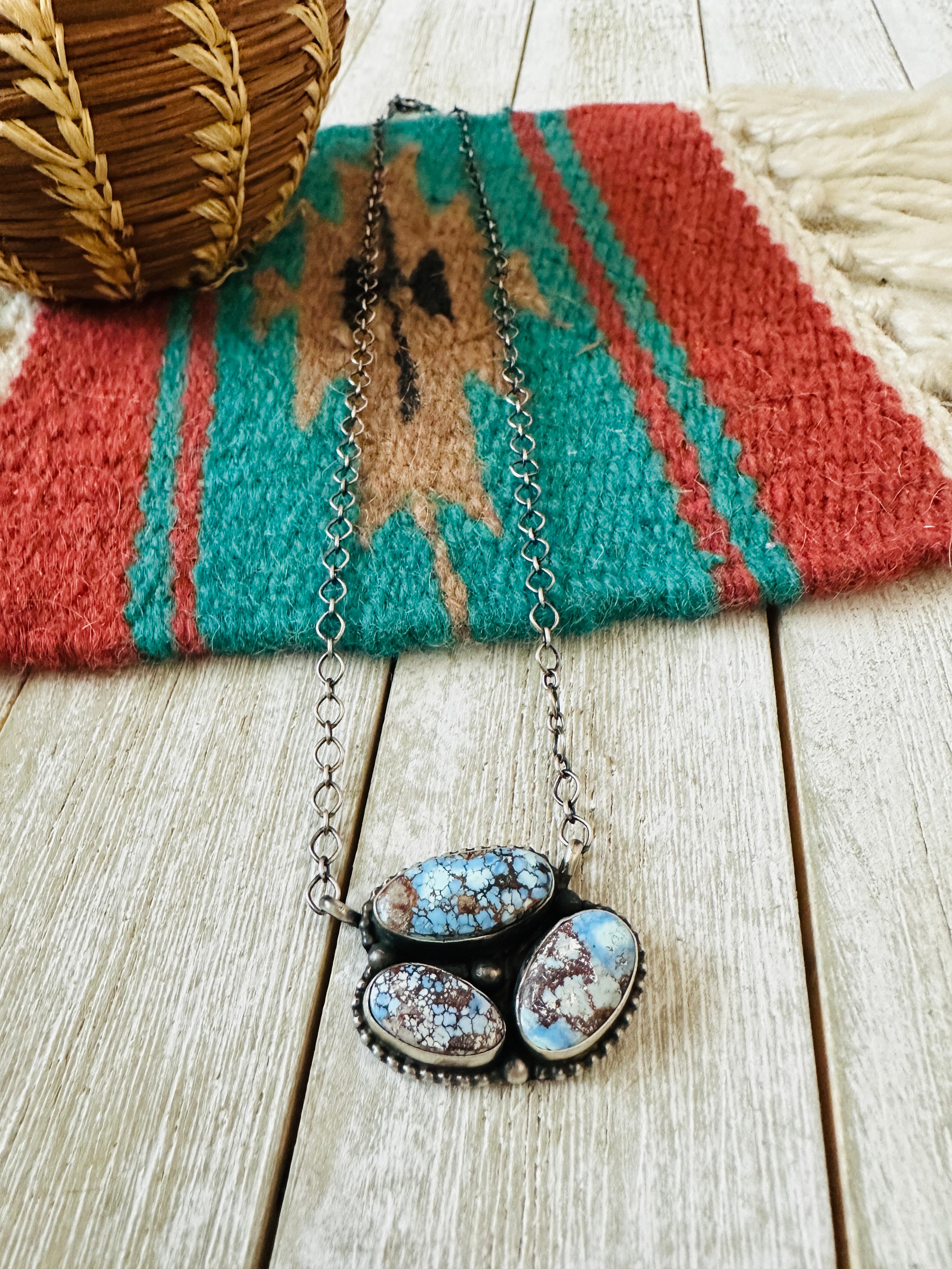 Handcrafted Sterling Silver & Golden Hills Turquoise Cluster Necklace