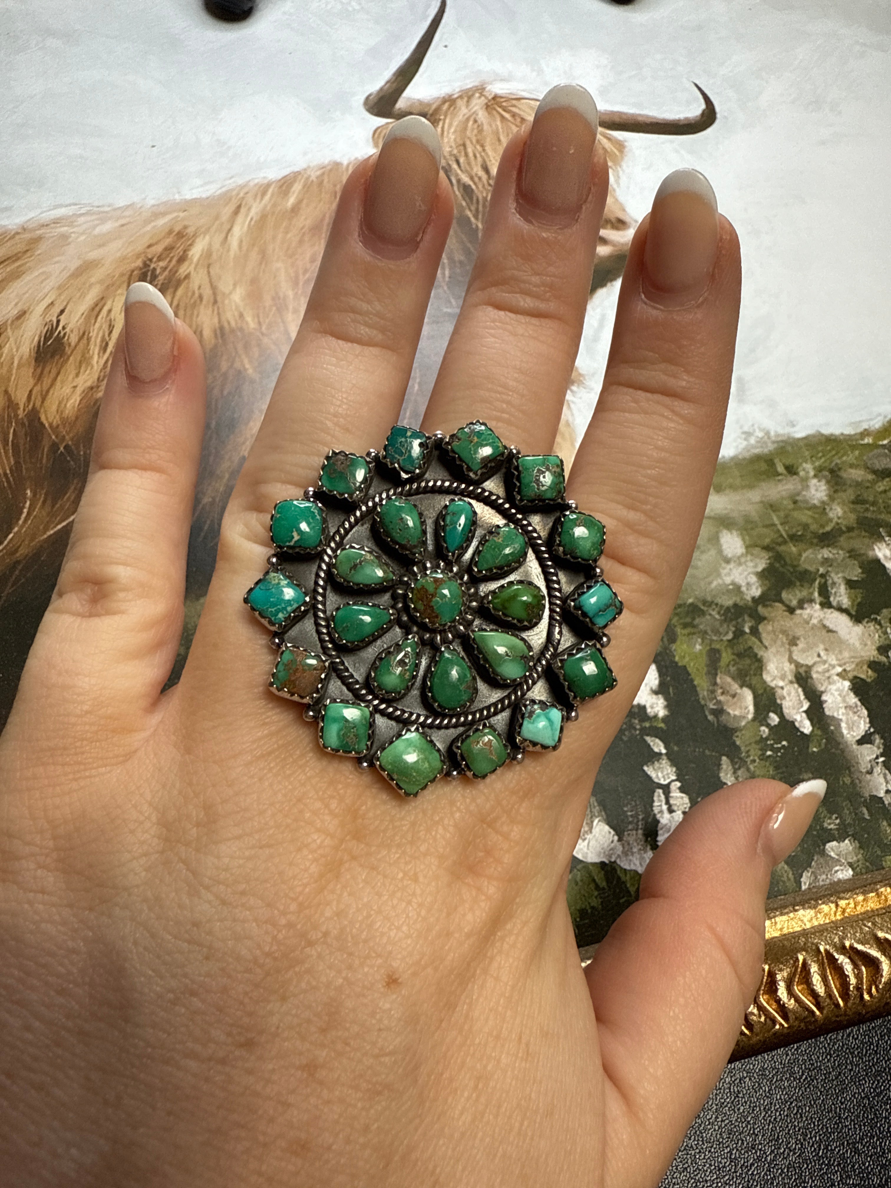 Handmade Emerald Valley Turquoise & Sterling Silver Adjustable Ring