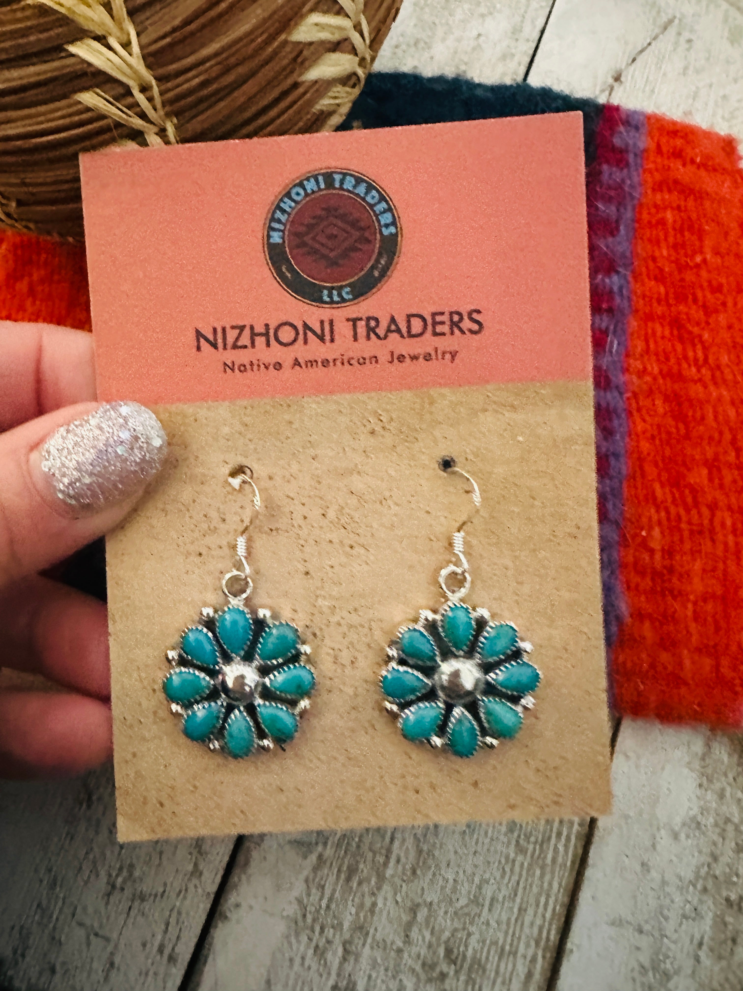Handcrafted Sterling Silver & Turquoise Cluster Dangle Earrings