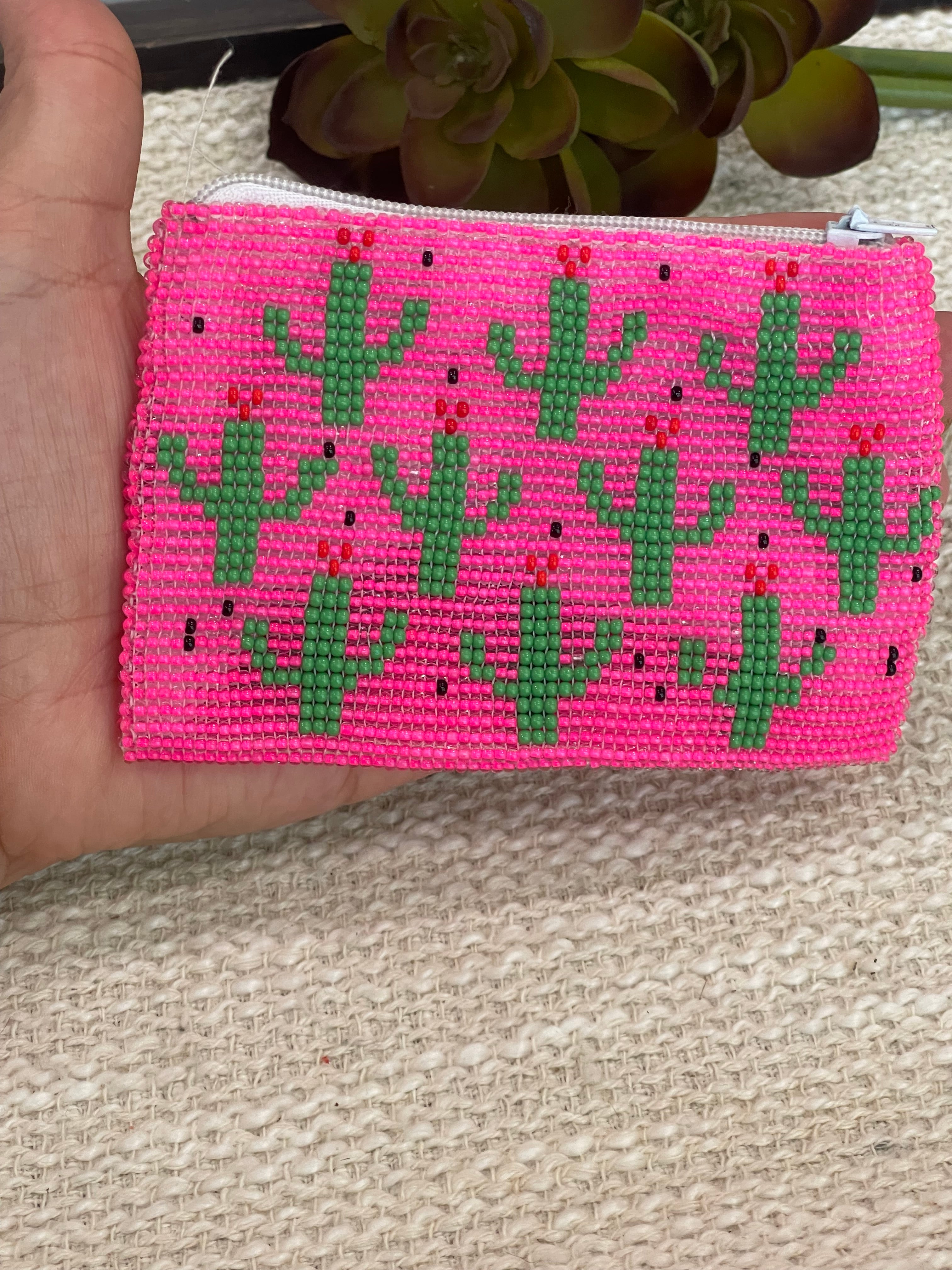 Handmade Beaded Saguaro Cactus Coin Purse Light