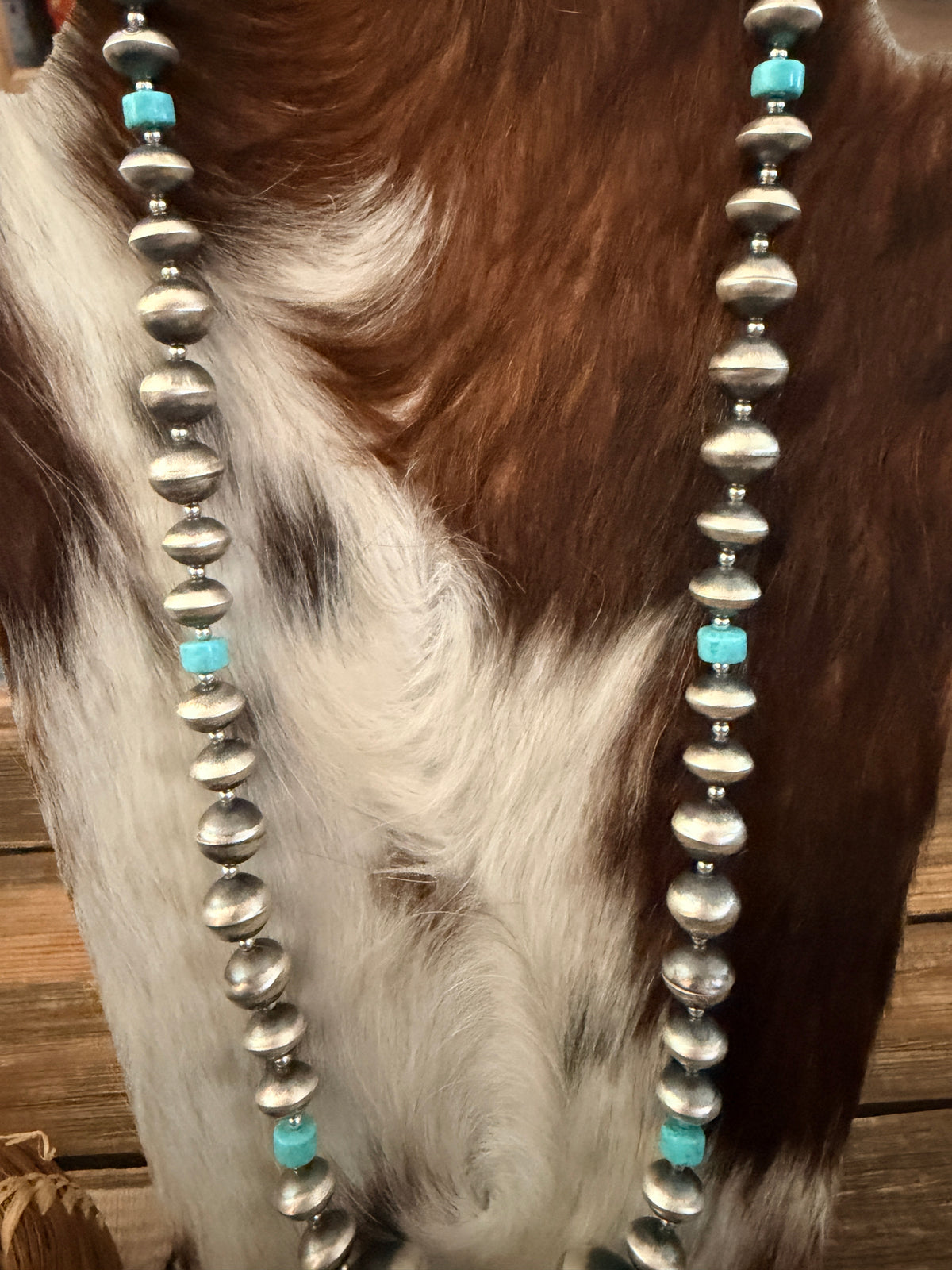 Handcrafted Turquoise & Sterling Silver Beaded Necklace and Earring Set