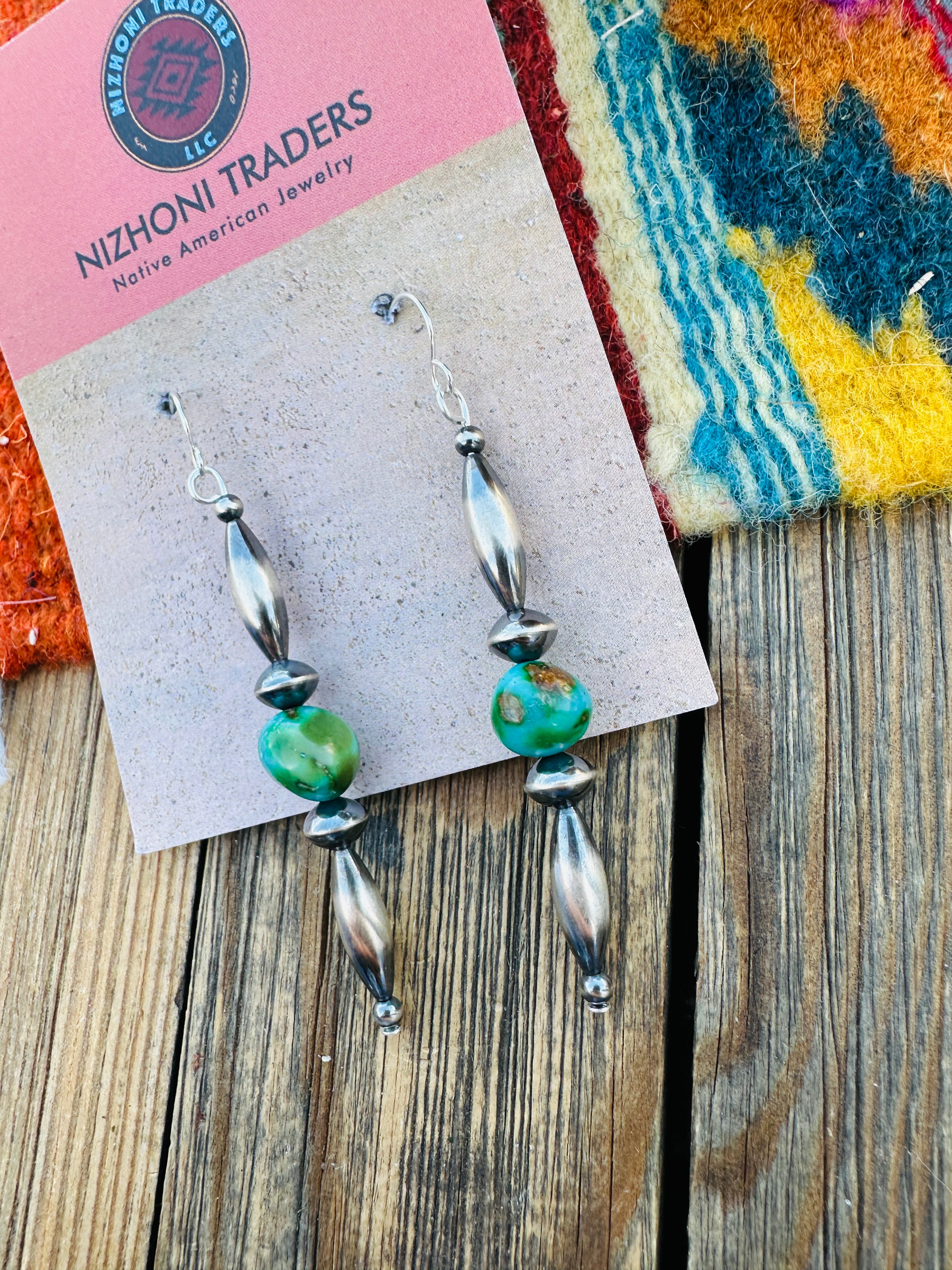 Handcrafted Turquoise & Sterling Silver Beaded Dangle Earrings