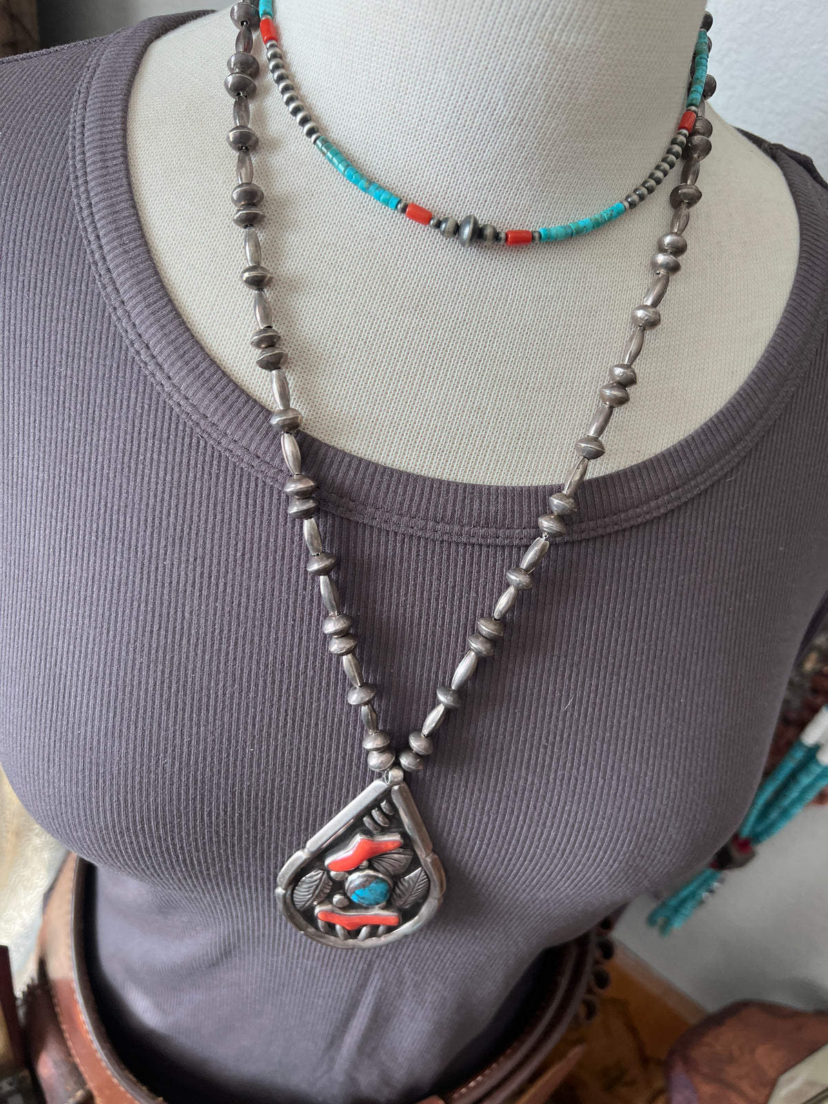 Bohemian Bliss Beaded Choker with Sterling Silver, Mediterranean Coral and Turquoise, 16” + 2”