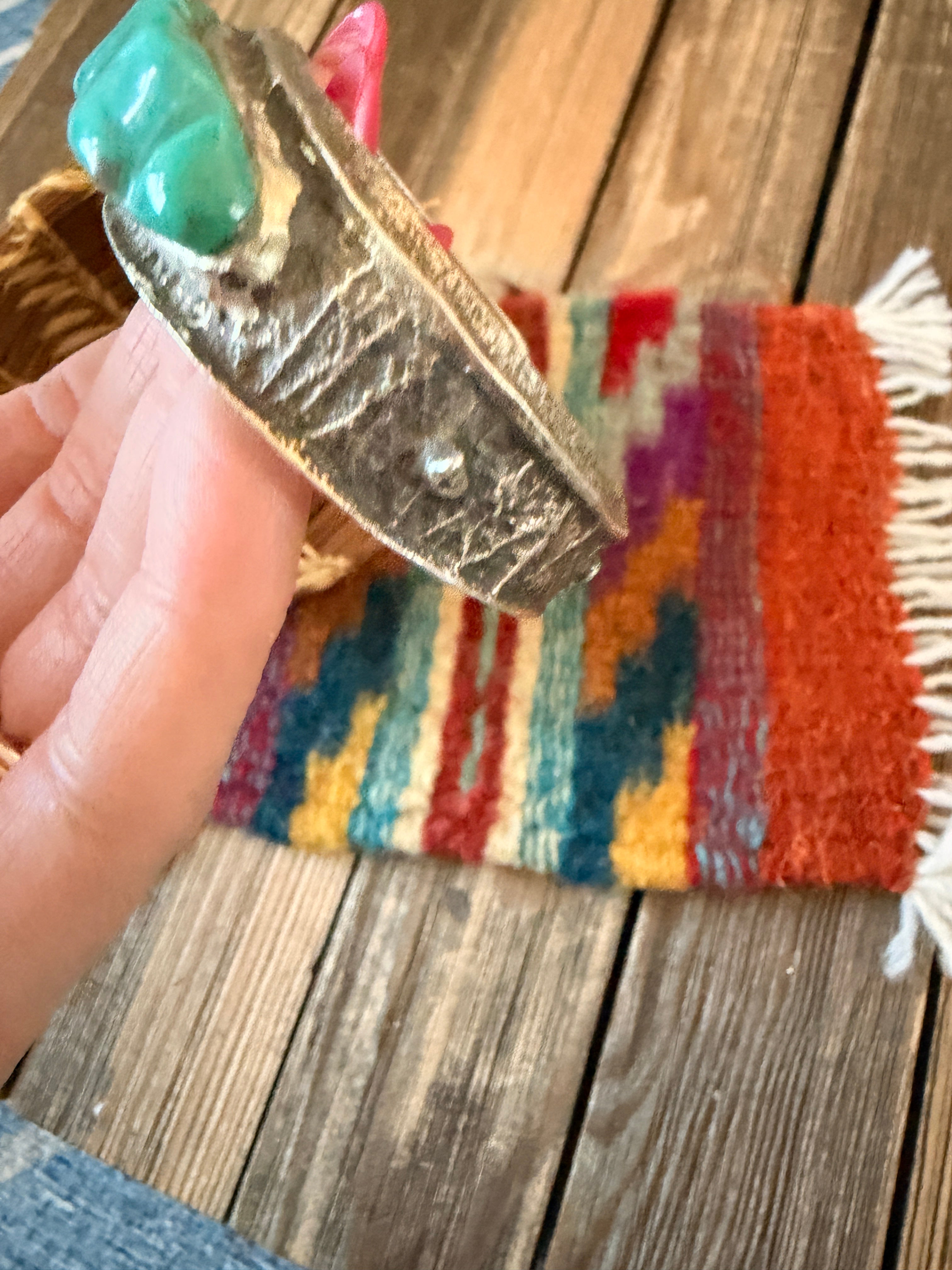 Handcrafted Turquoise & Sterling Silver Raised Inlay Cuff Bracelet