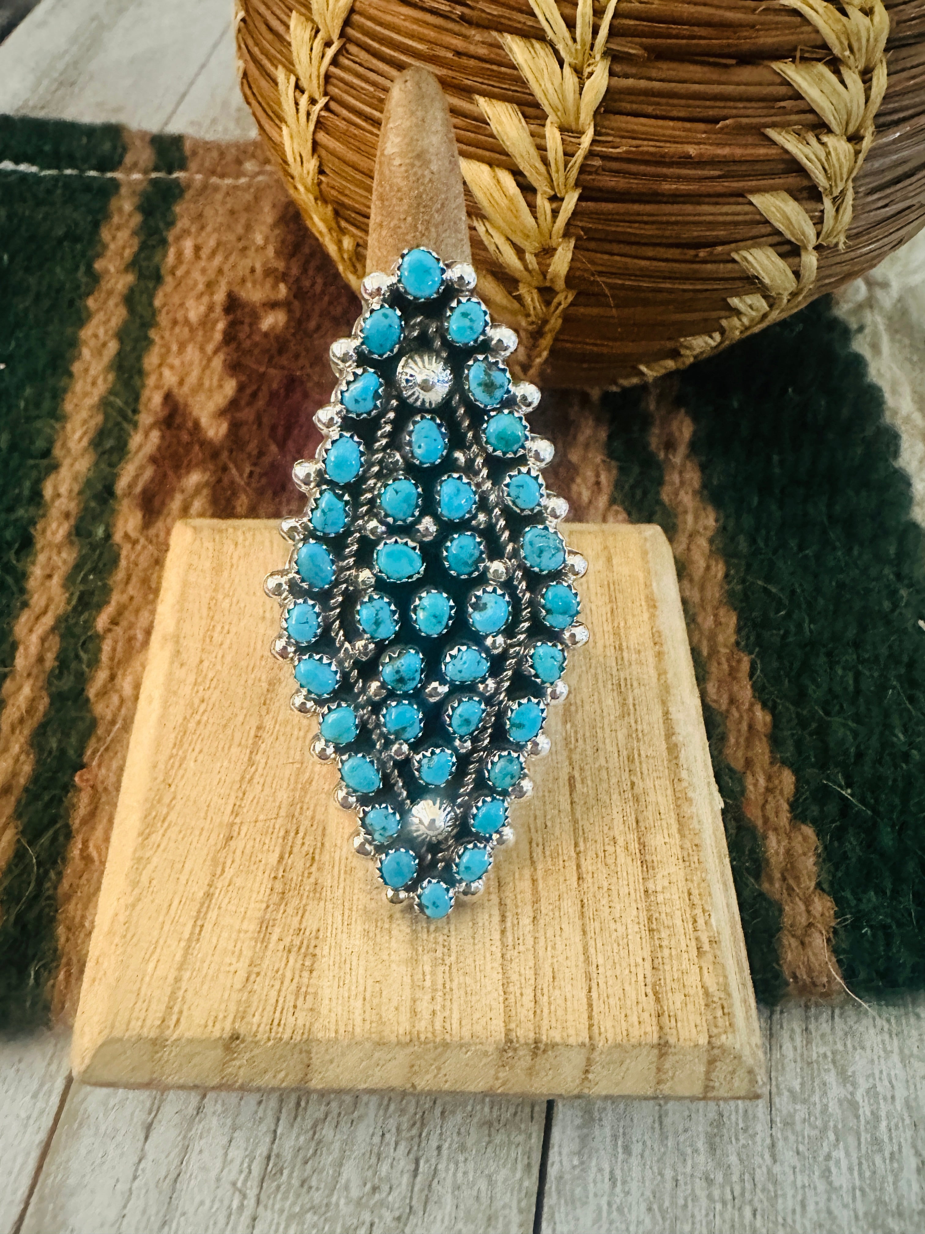 Handcrafted Sterling Silver & Turquoise Cluster Adjustable Ring