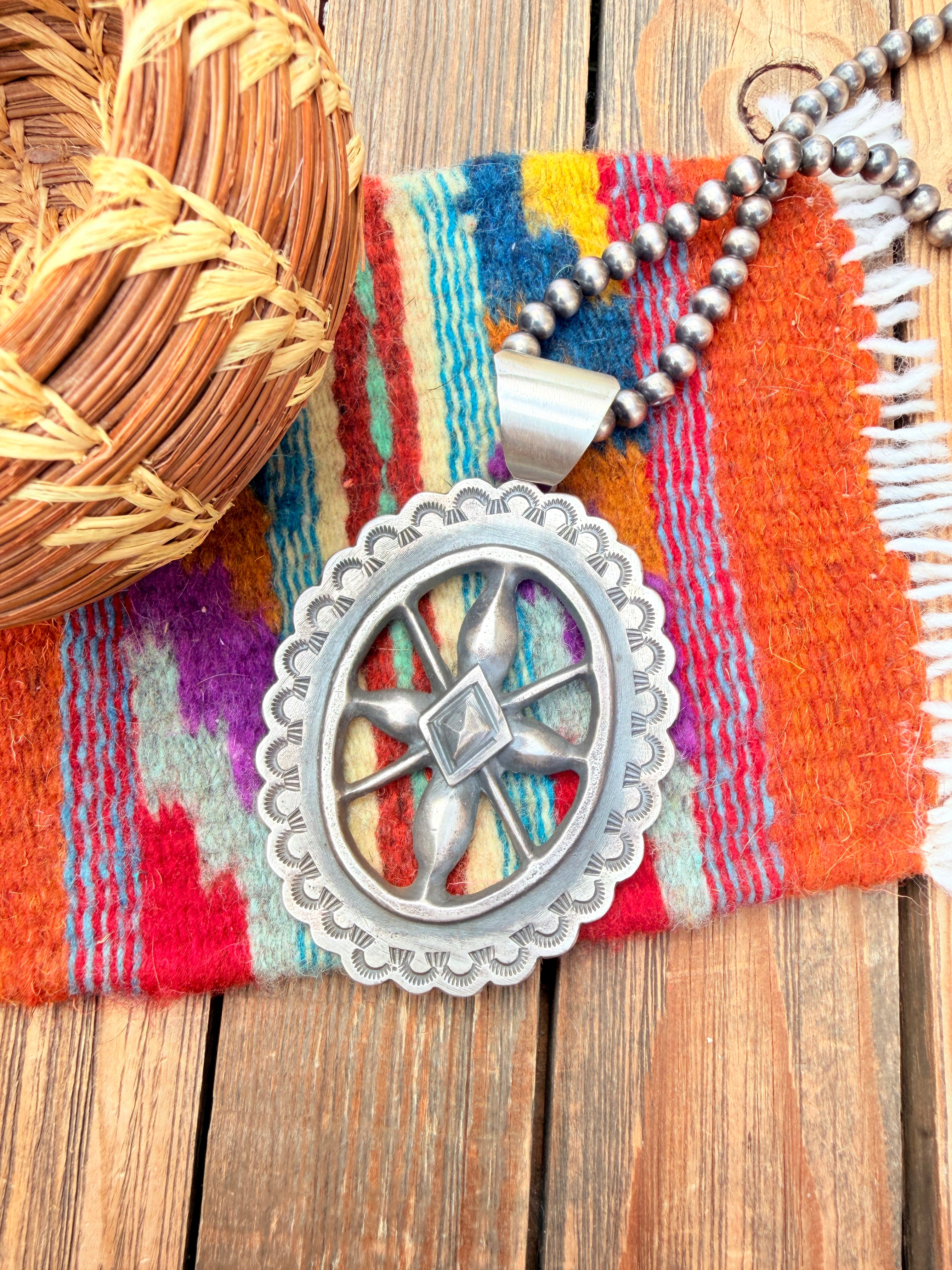 Handcrafted Sterling Silver Concho Pendant by Chimney Butte