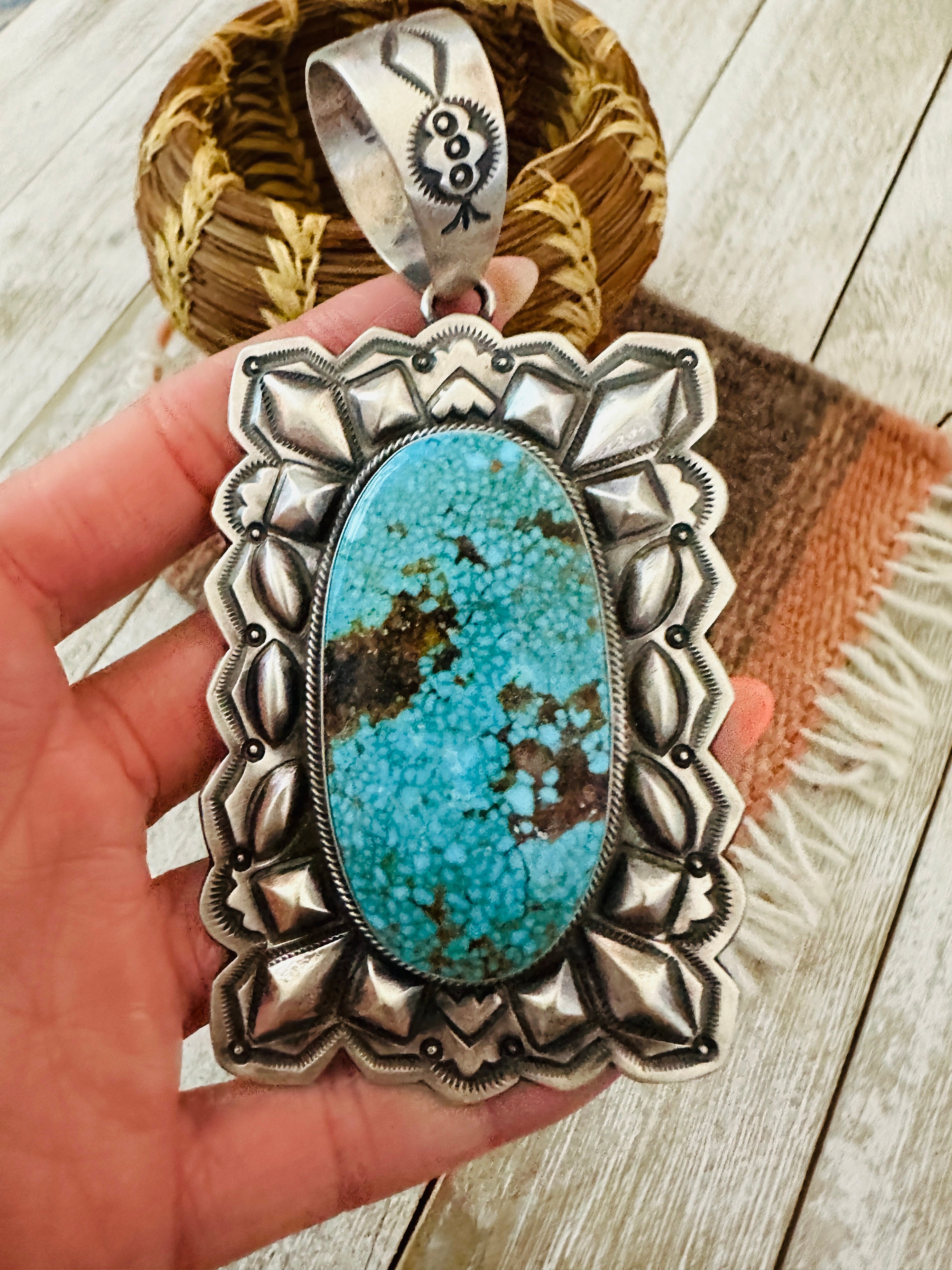 Handcrafted Kingman Web Turquoise & Sterling Silver Pendant by Randy Boyd