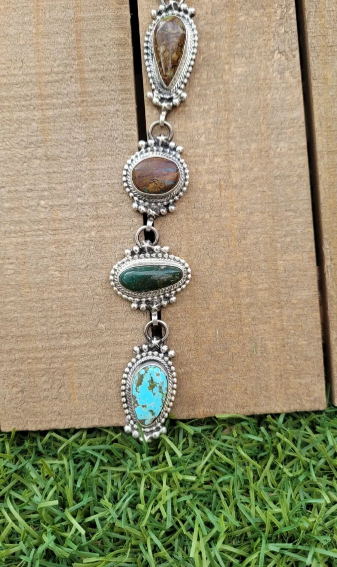 Navajo Sterling Silver & Multi Turquoise Lariat Necklace Set by Kee Johnson