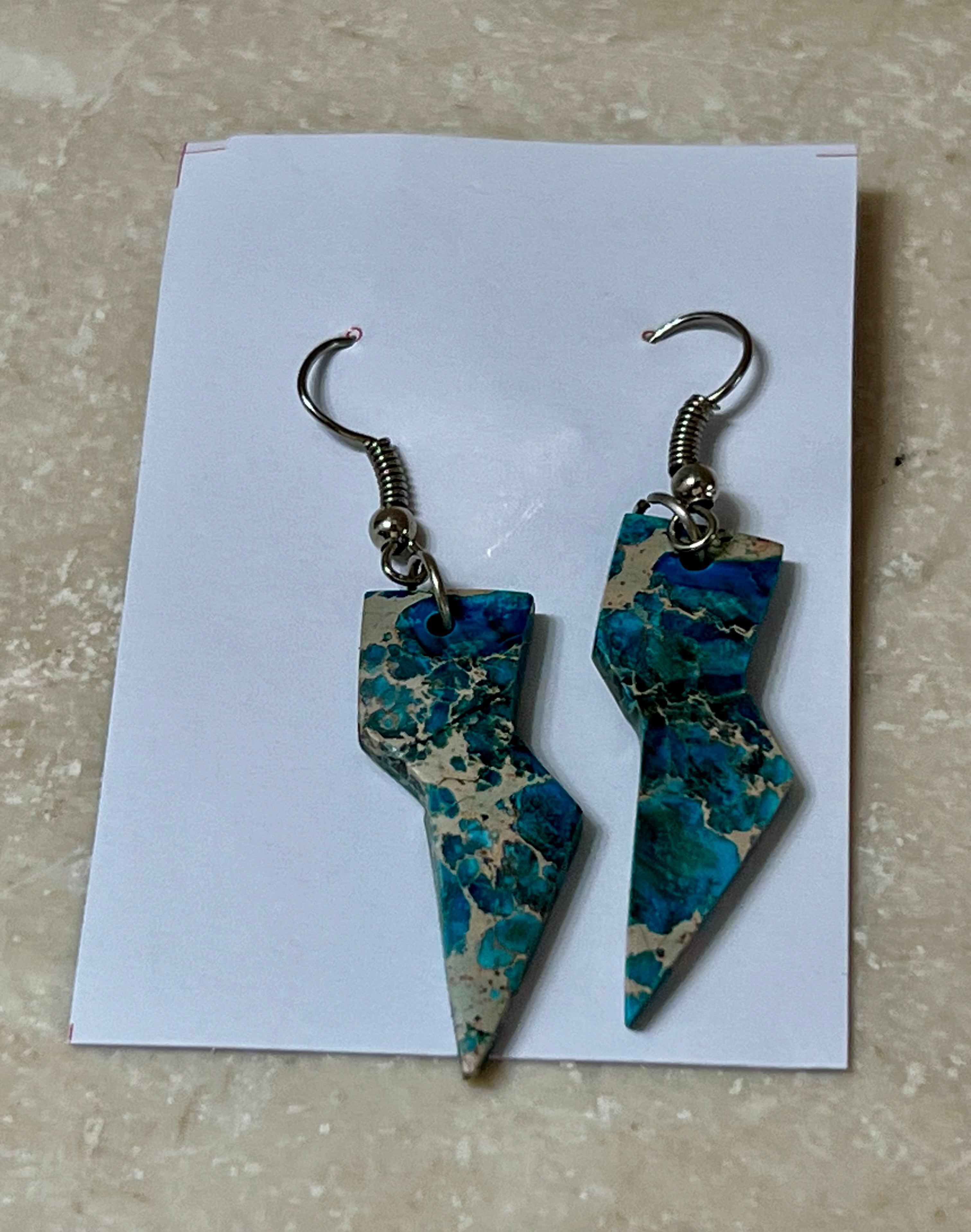 Handcrafted Turquoise & Sterling Silver Lightning Bolt Slab Earrings