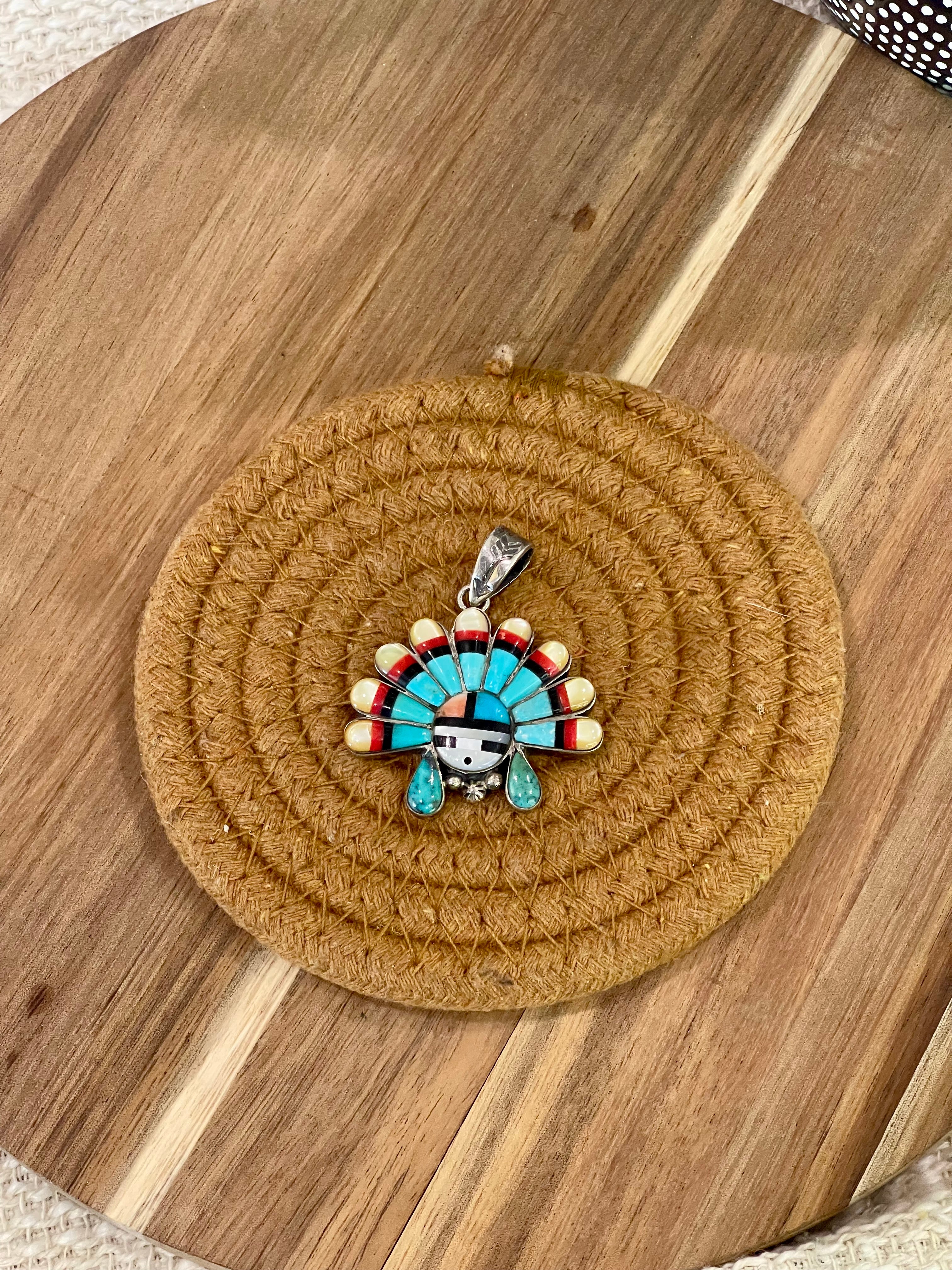 Handmade Sterling Silver & Multi Stone Sunface Pendant