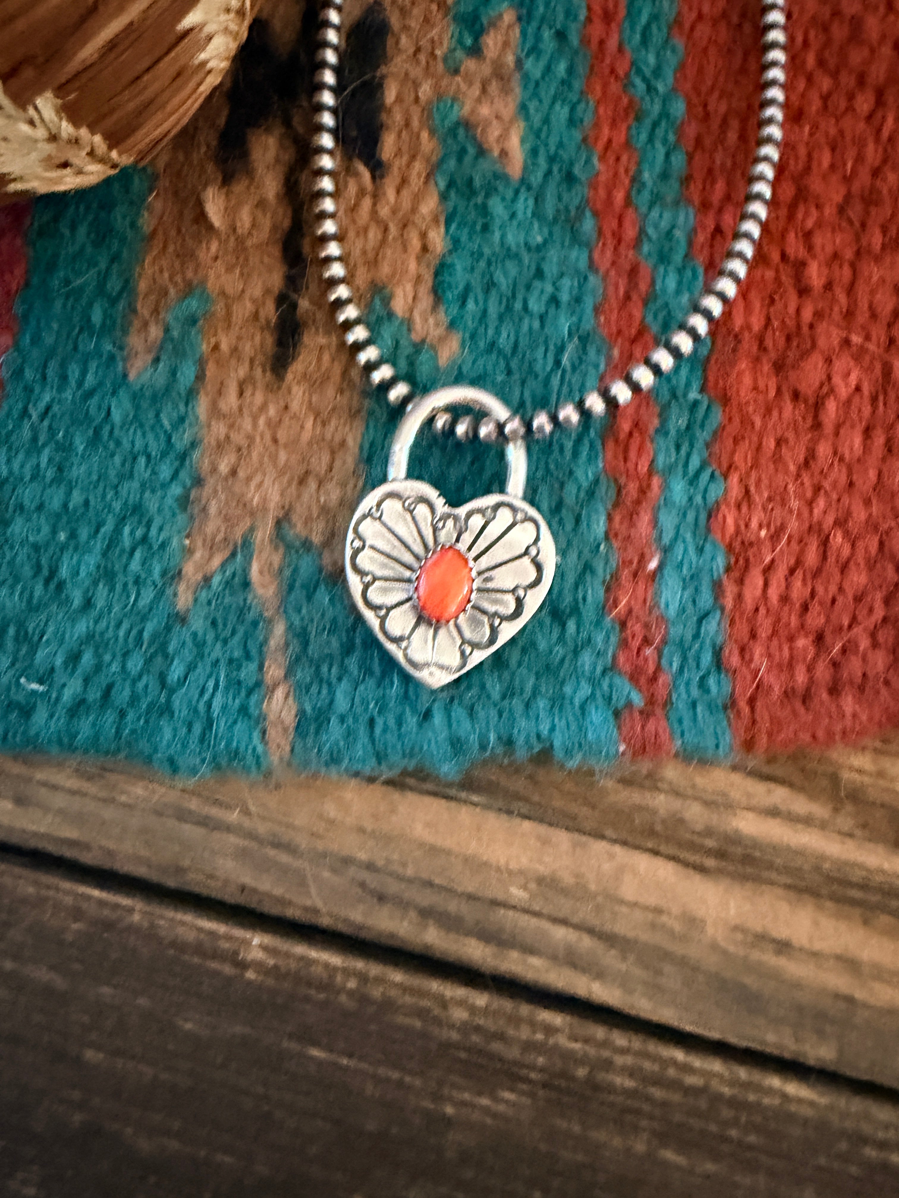 Handcrafted Sterling Silver & Spiny Oyster Heart Locket Pendant
