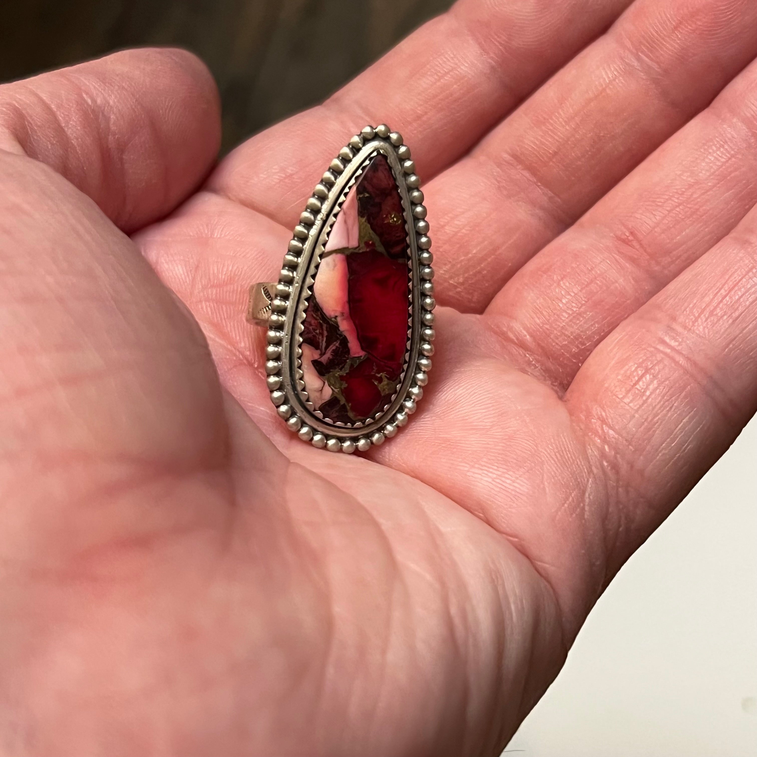 Handmade Sterling Silver Rose Dahlia Tear Drop Ring