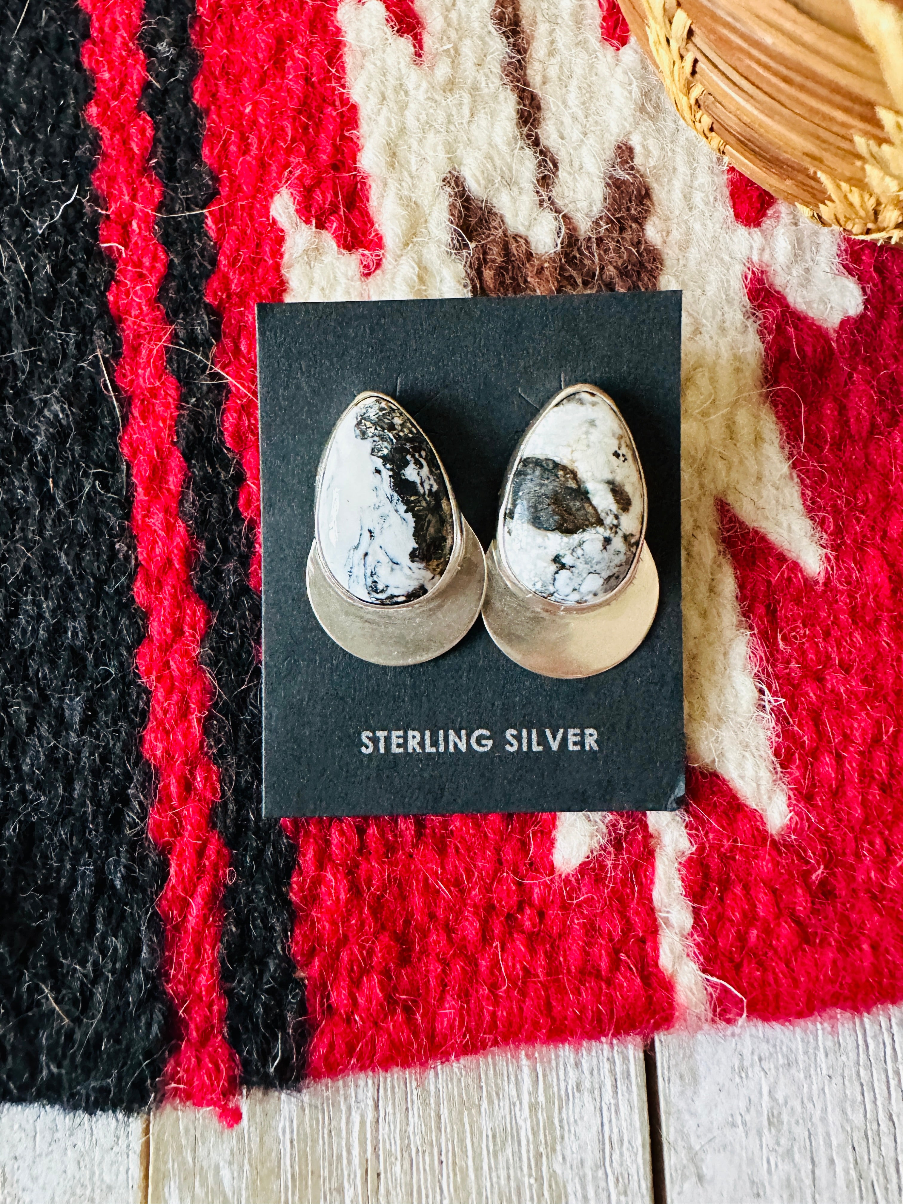 Handcrafted White Buffalo & Sterling Silver Post Earrings