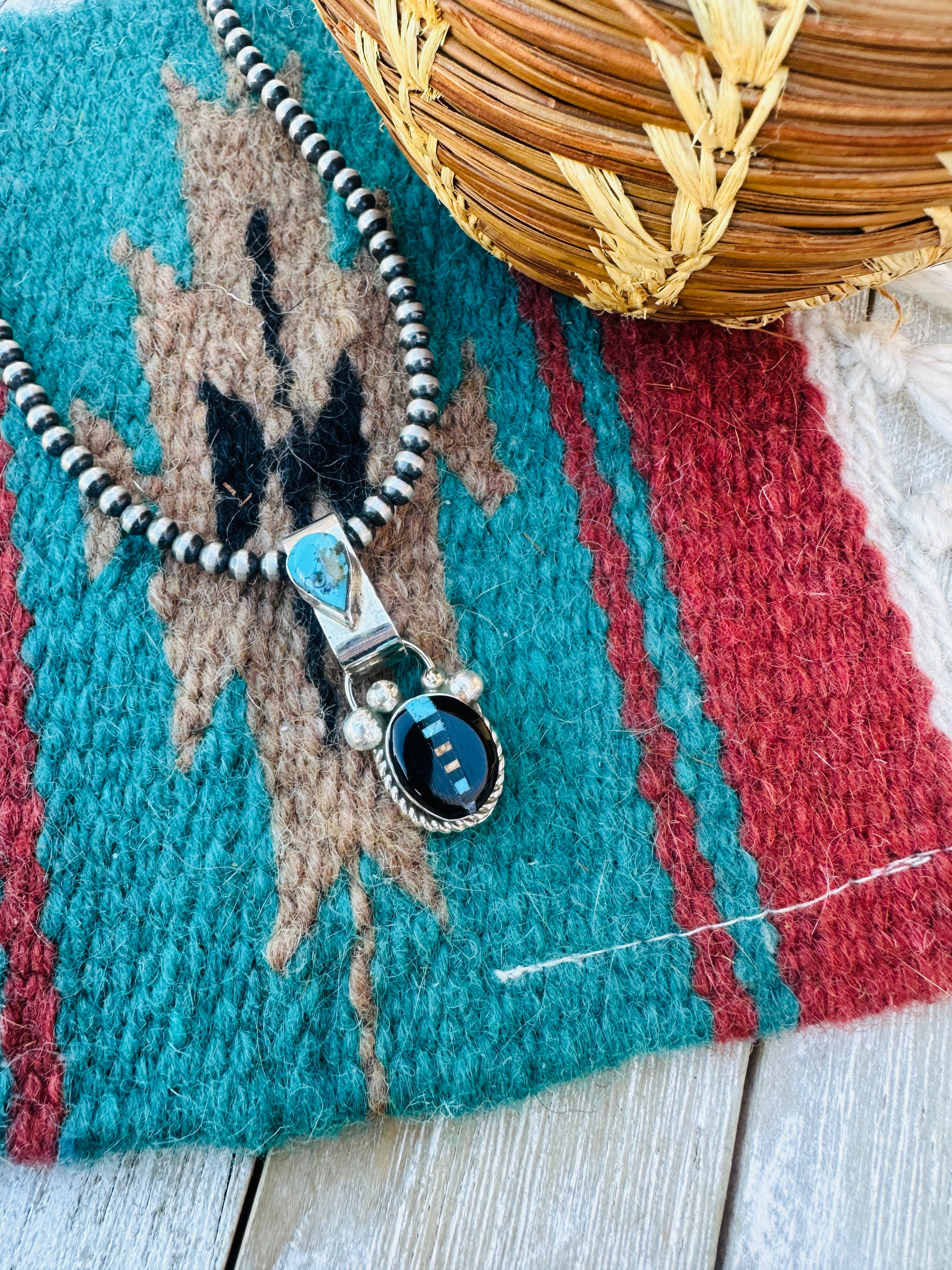 Handcrafted Sterling Silver and Multi Stone Inlay Pendant by Ray Jack