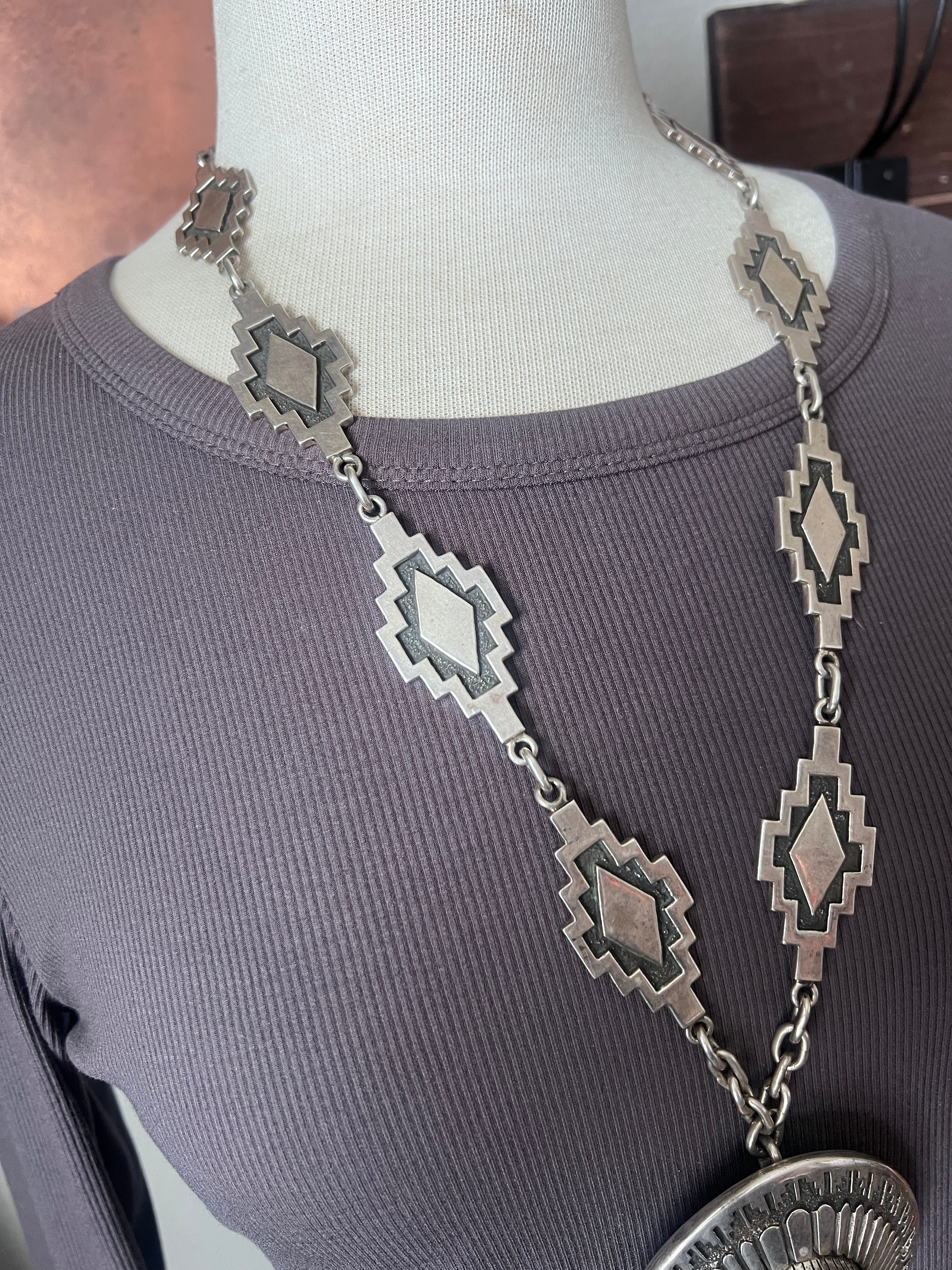 Vintage Handcrafted Sterling Silver and Royston Turquoise Kokopelli Necklace by Tommy Jackson