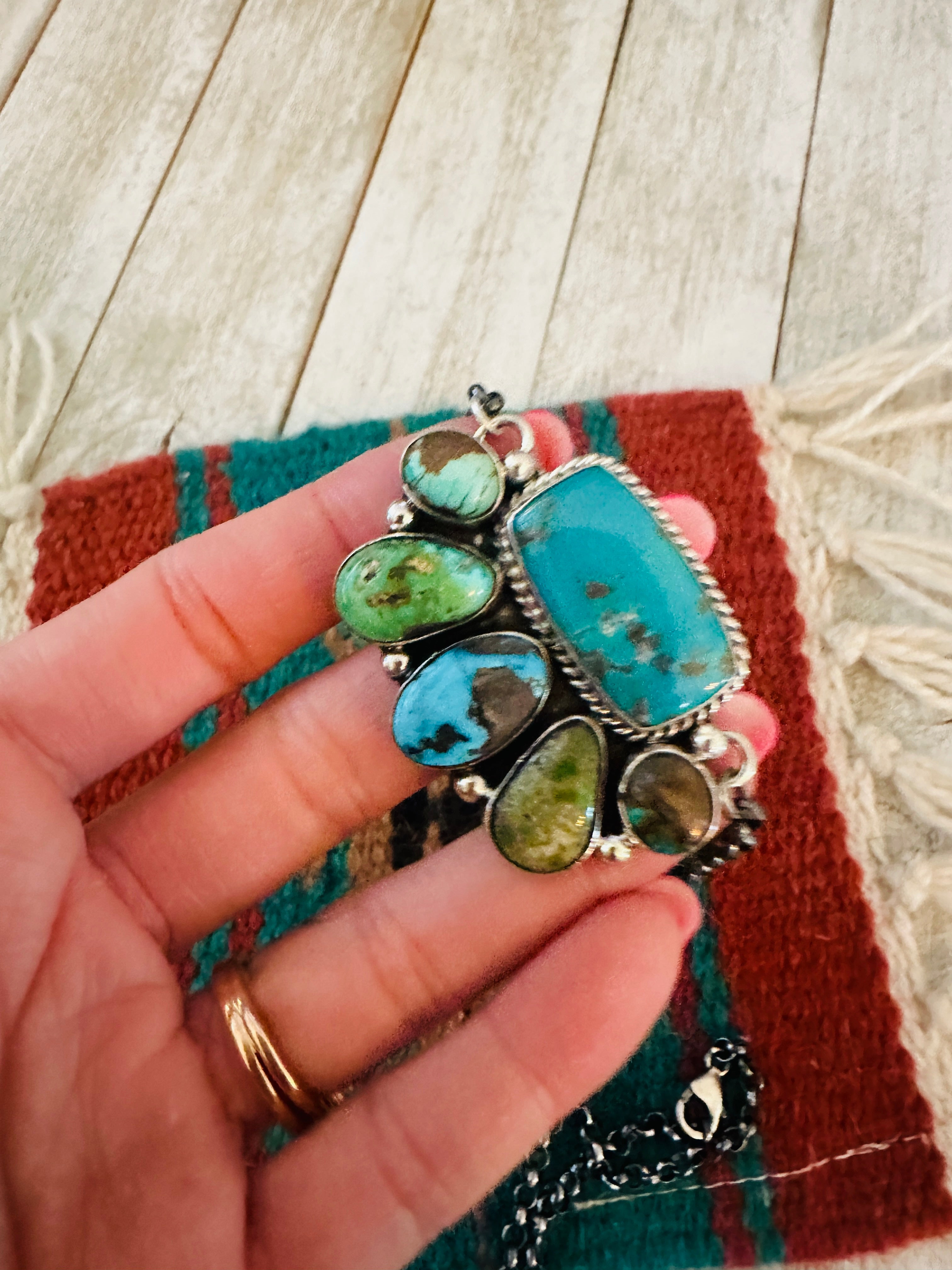 Handcrafted Sterling Silver & Turquoise Cluster Necklace by Emerson Thompson