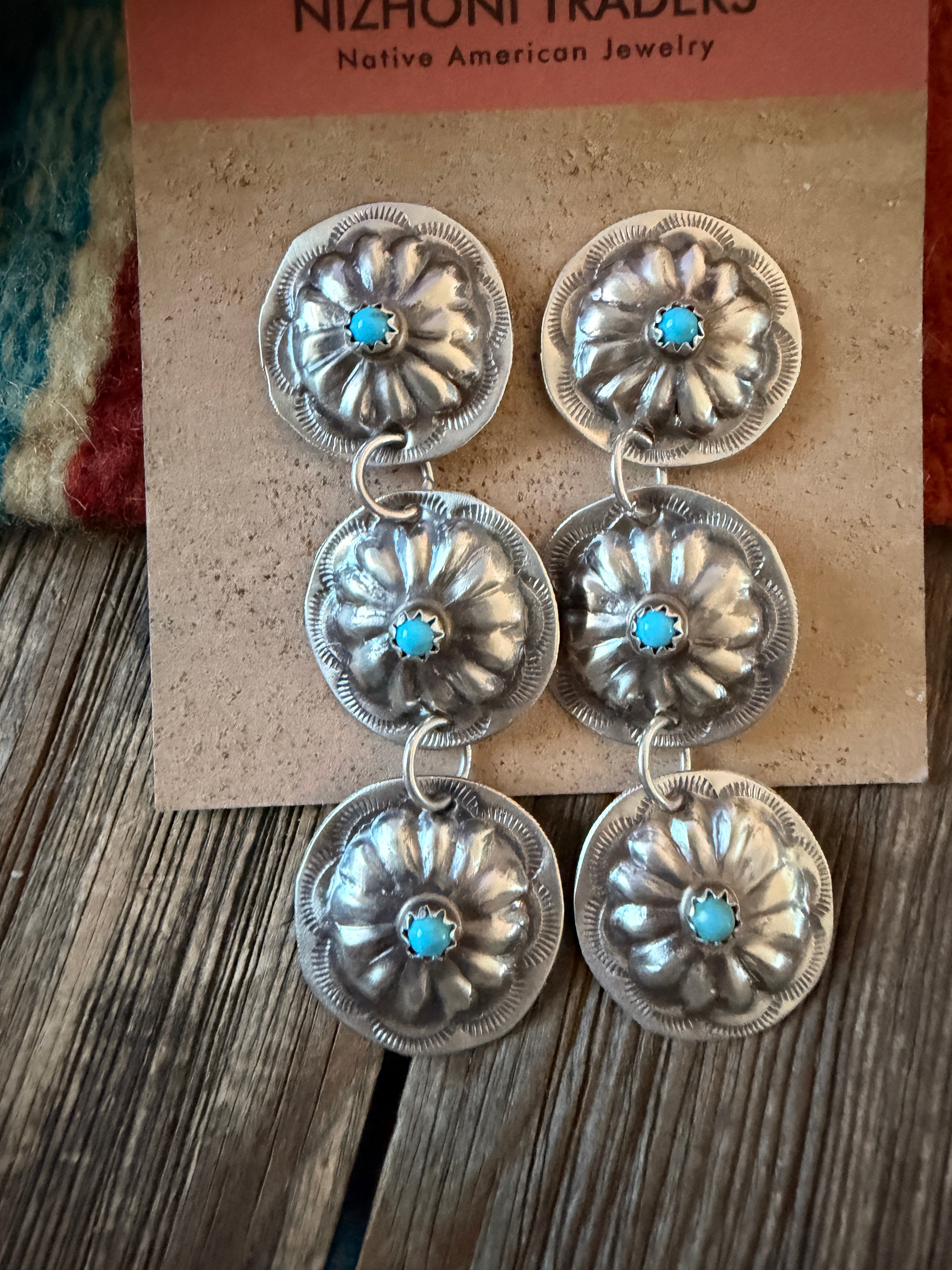 Handcrafted Turquoise & Sterling Silver Concho Dangle Earrings
