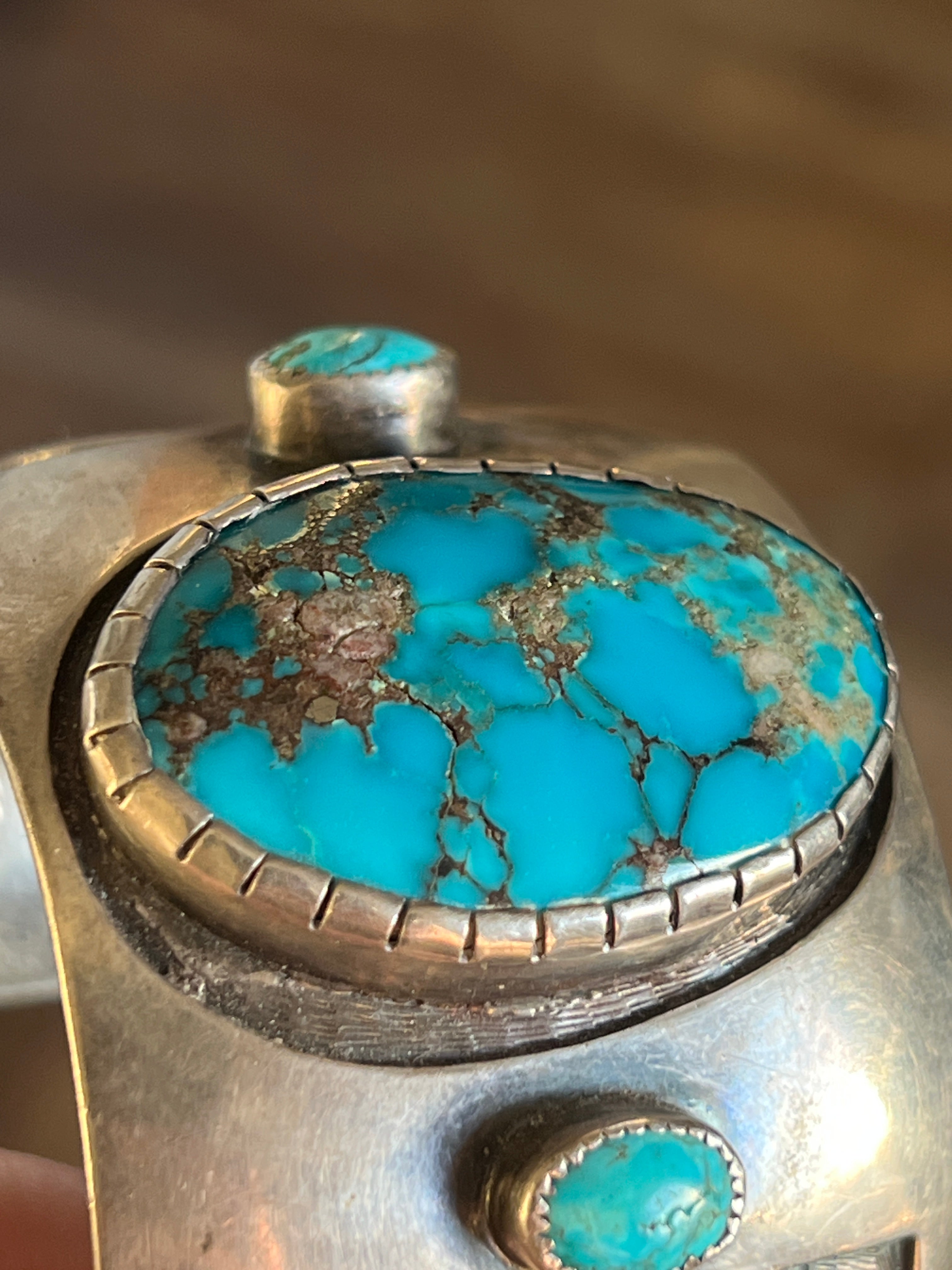 Vintage Old Pawn Sterling Silver and Morenci Turquoise Overlay Cuff Bracelet, Unsigned