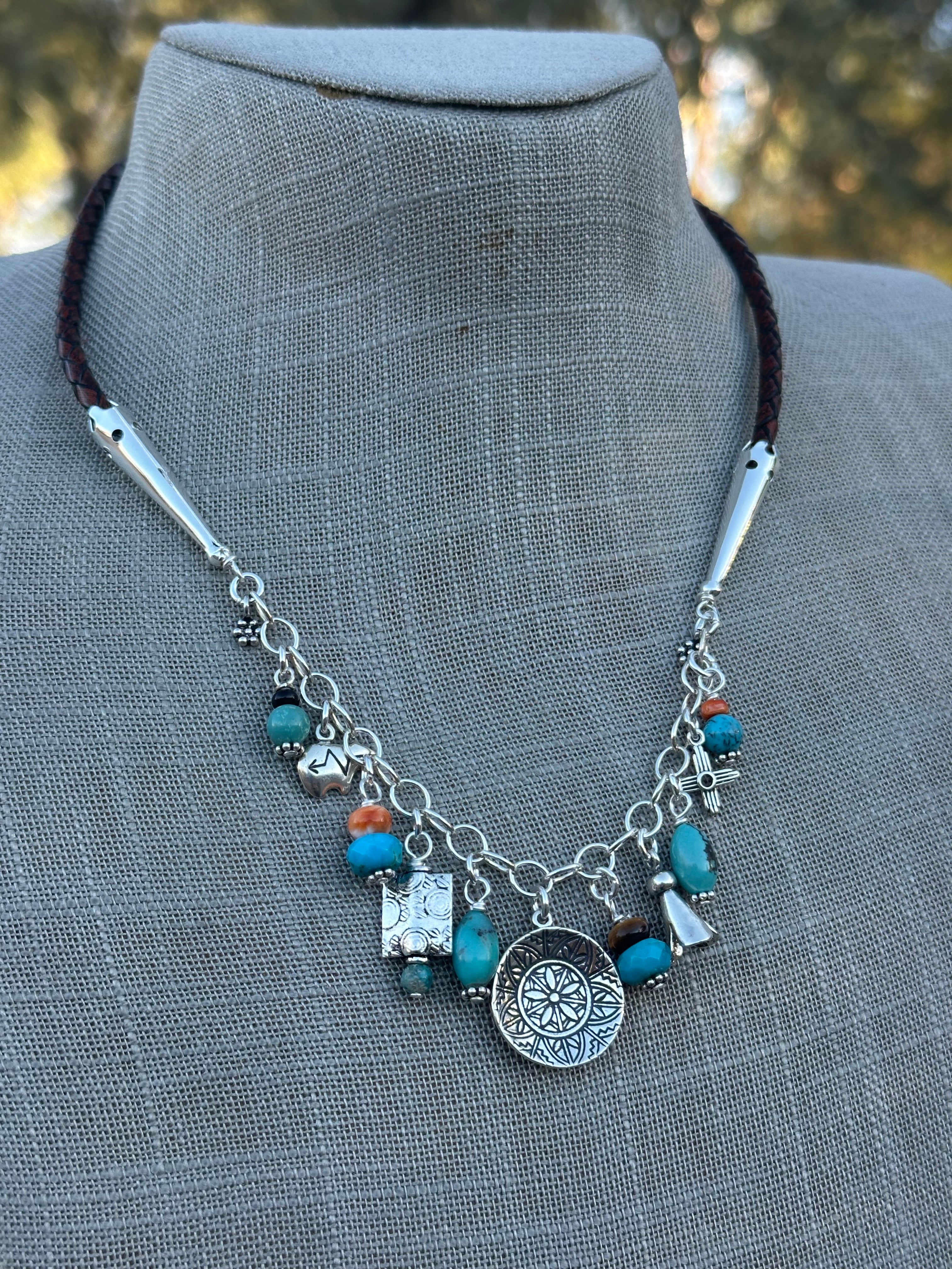 Paige Wallace Handmade Sterling Silver & Leather Charm Necklace