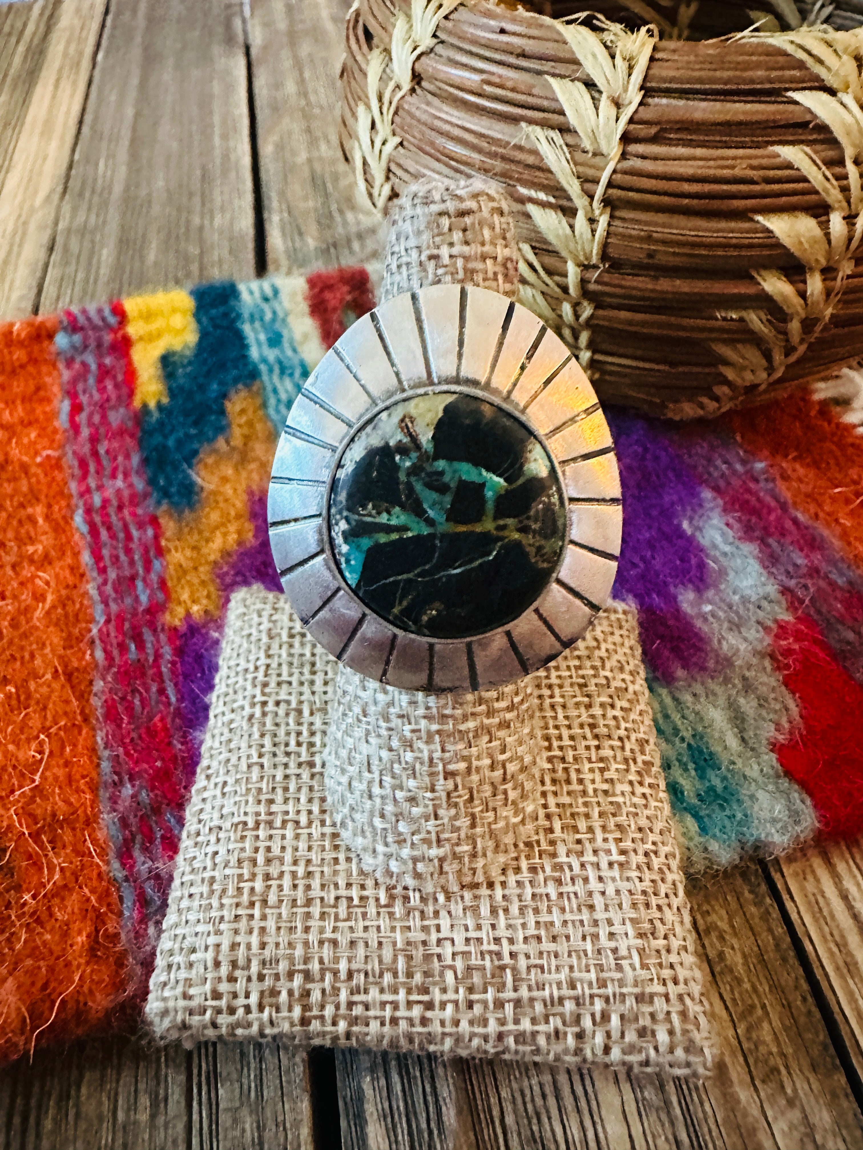 Handcrafted Blackjack Turquoise & Sterling Silver Ring Size 7 by Jamison Hoskie