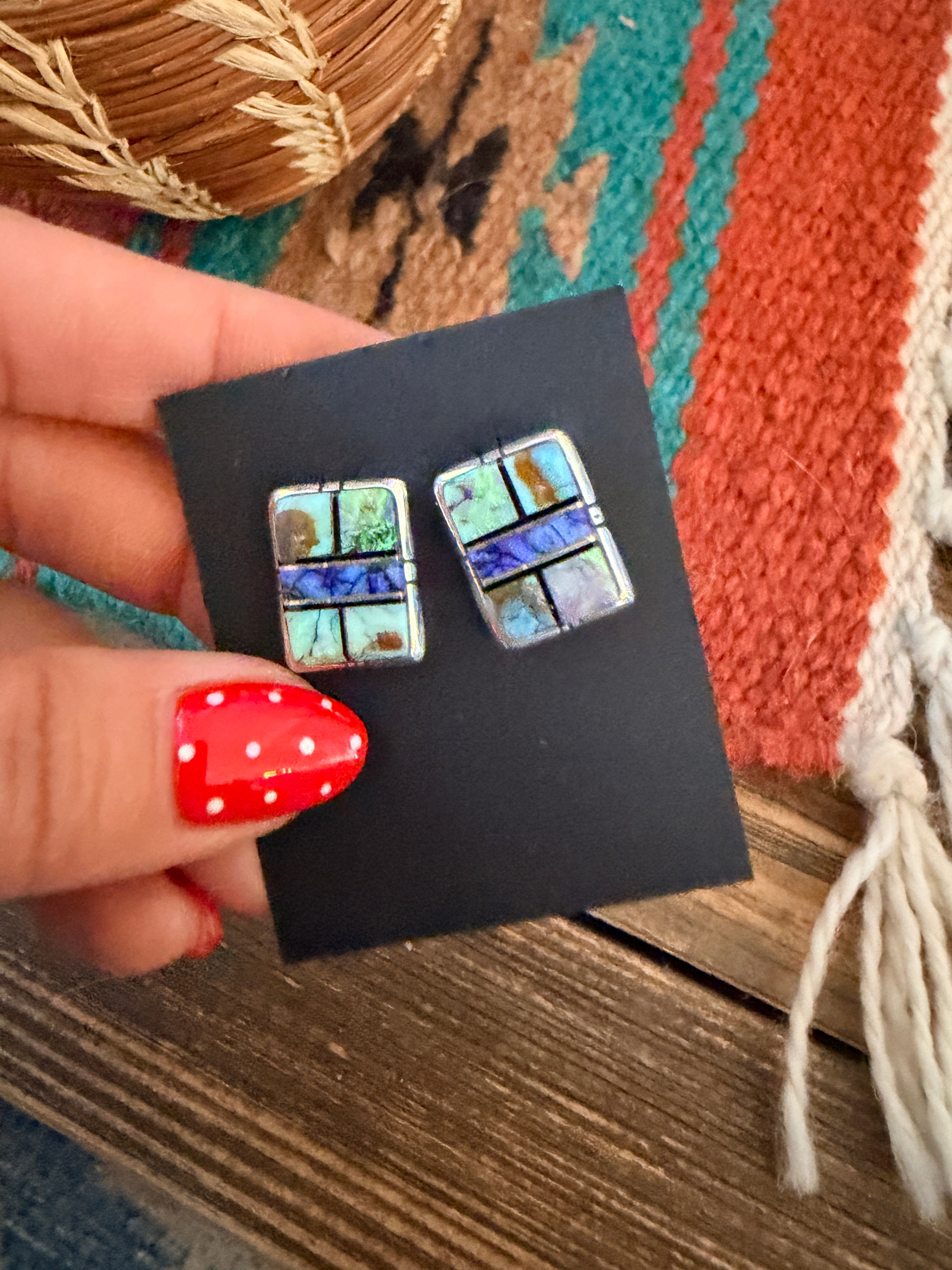 Handcrafted Opal & Sterling Silver Inlay Post Earrings