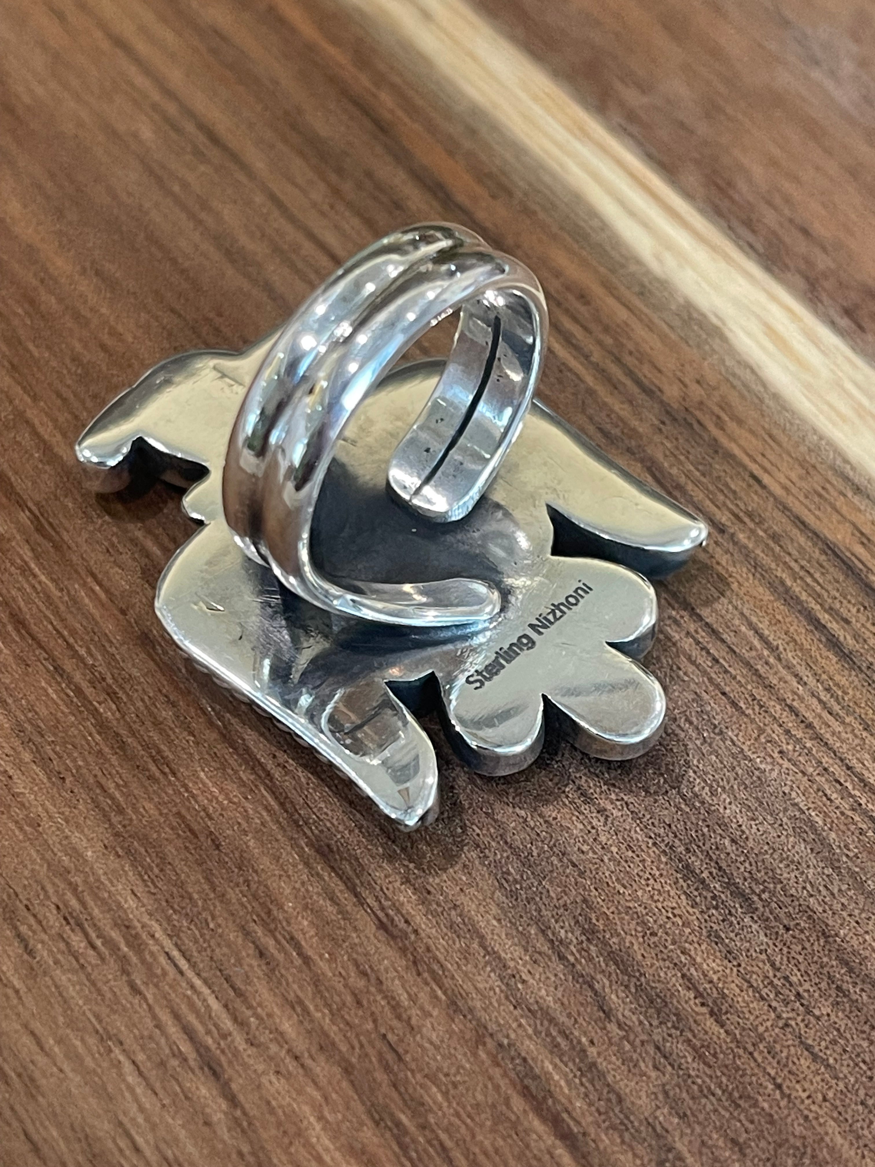 Handmade Multi Stone And Sterling Silver Thunderbird Adjustable Ring