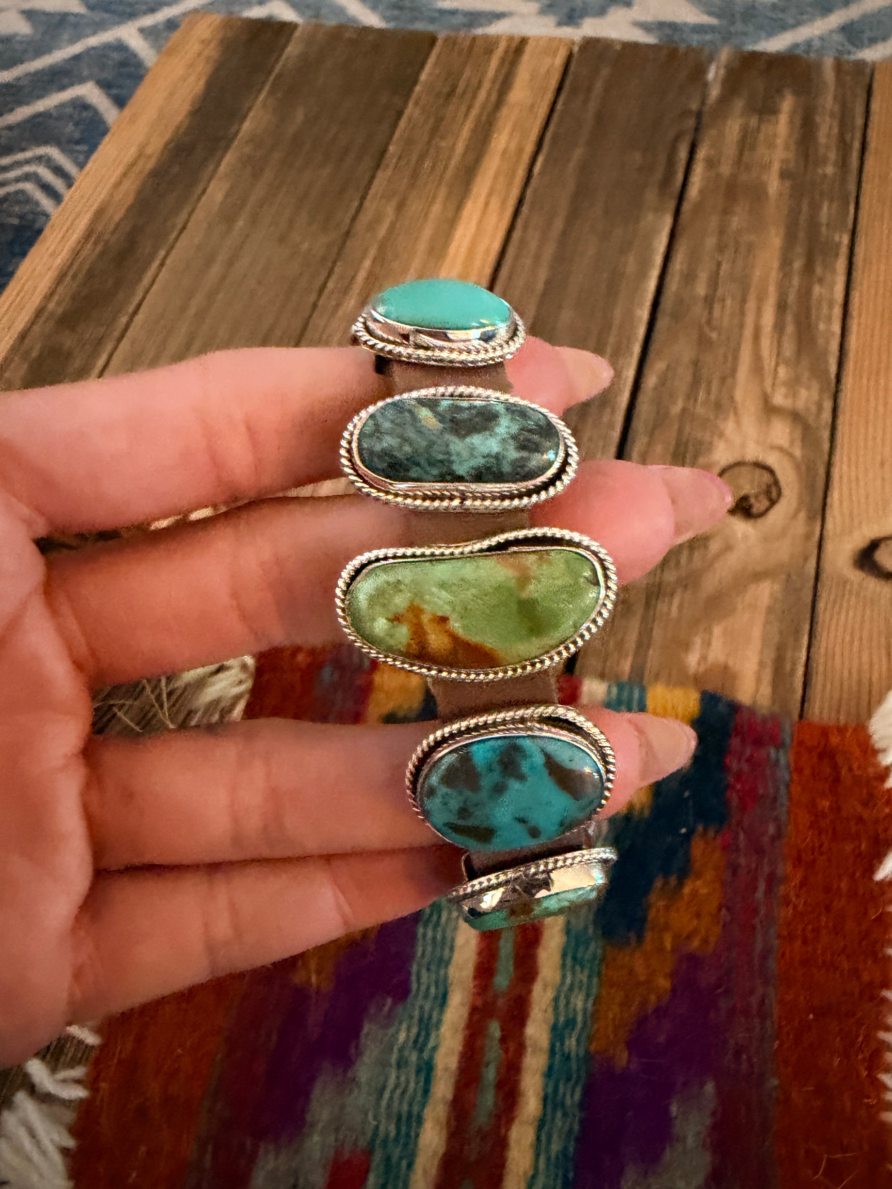Handcrafted Multi Turquoise & Sterling Silver Leather Bracelet