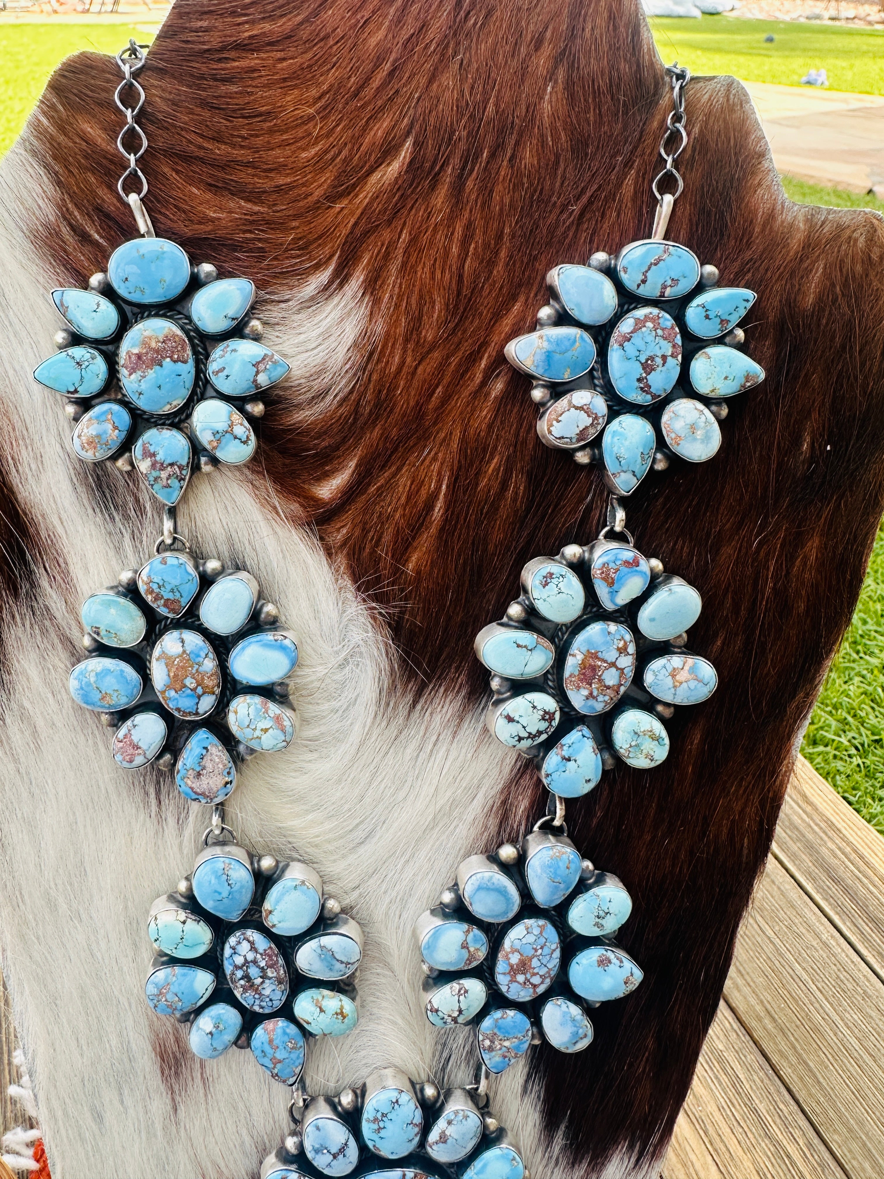 Handcrafted Golden Hills Turquoise & Sterling Silver Necklace and Earring Set by Hiram Largo
