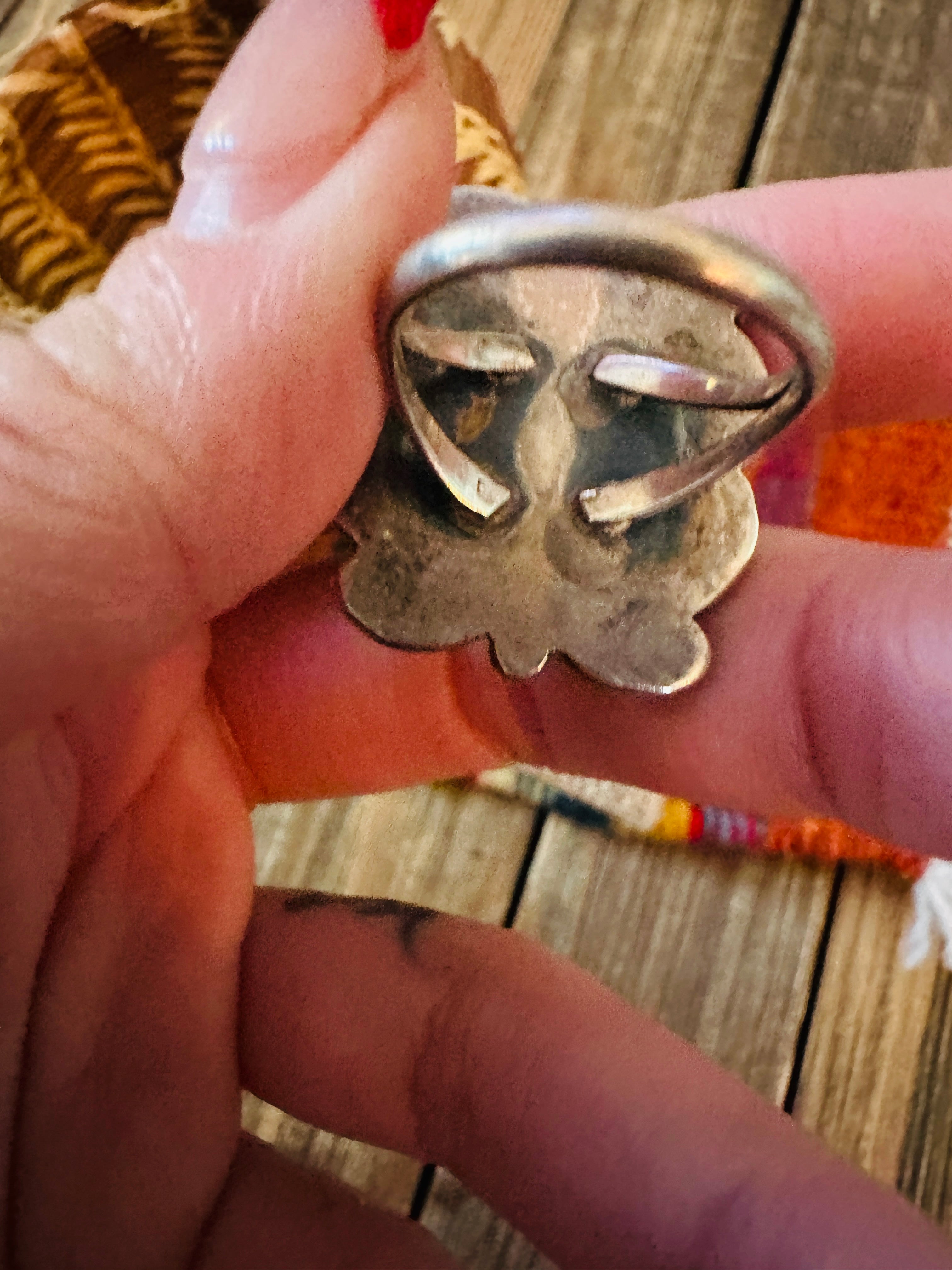 Old Pawn Handcrafted Turquoise & Sterling Silver Ring Size 7