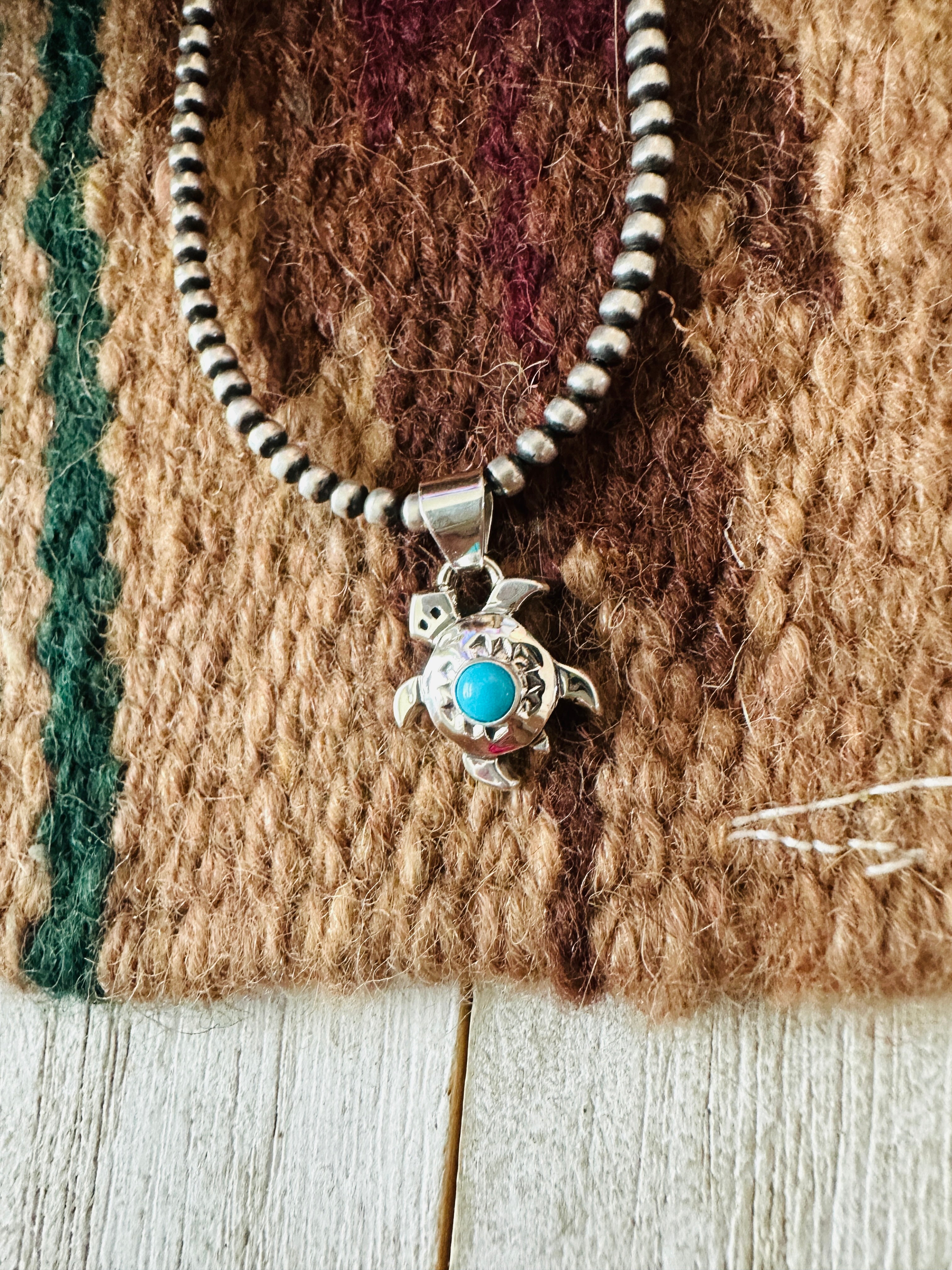 Handcrafted Turquoise & Sterling Silver Mini Turtle Pendant